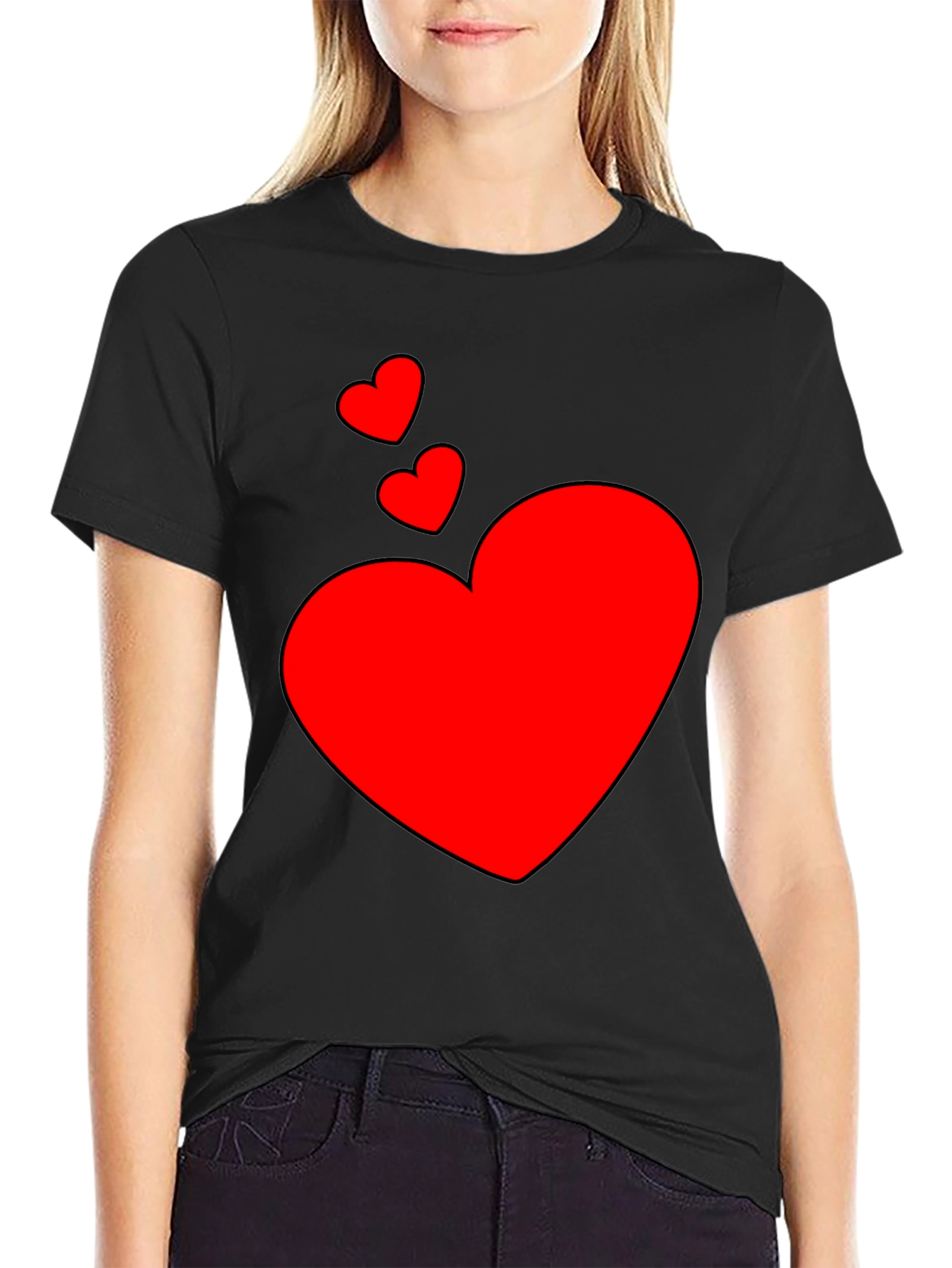 Heart Print Black T-Shirt - Casual Style