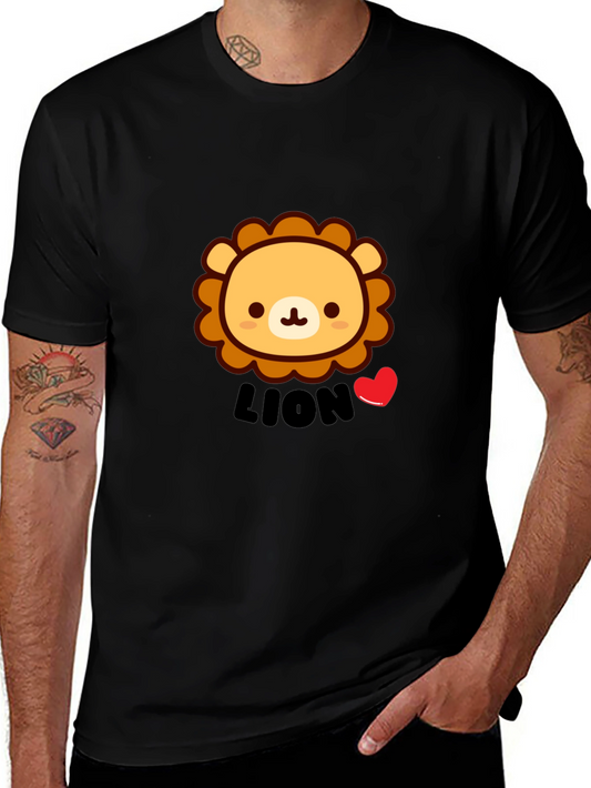 Cute Lion Graphic Tee - Black Short Sleeve Shirt