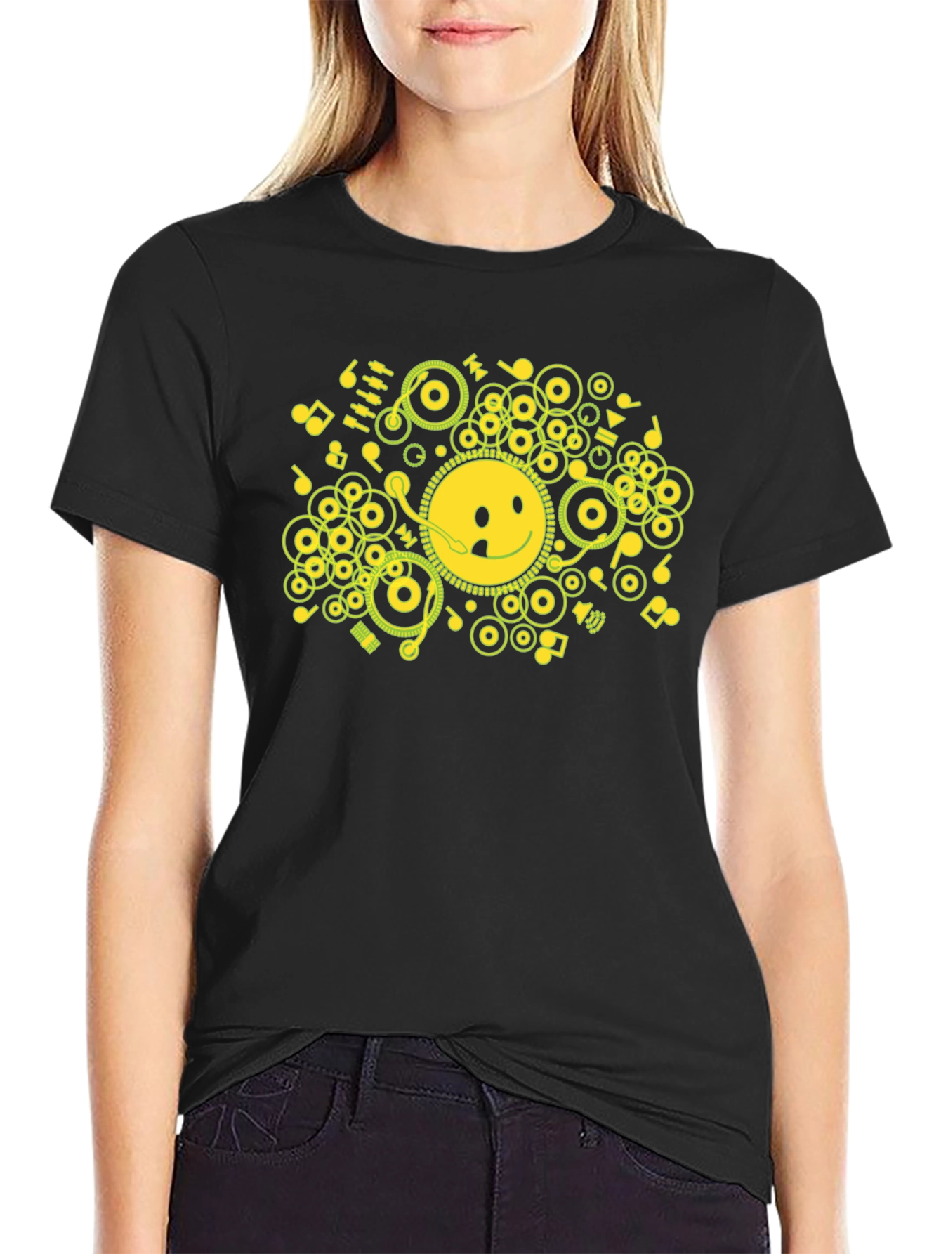 Smiley Face Music Graphic Black Tee