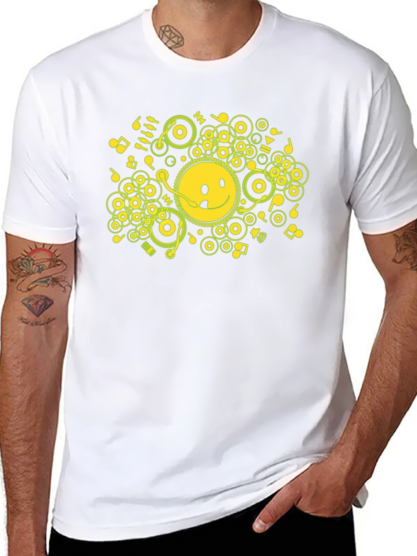 Smiley Face Music Graphic Black Tee