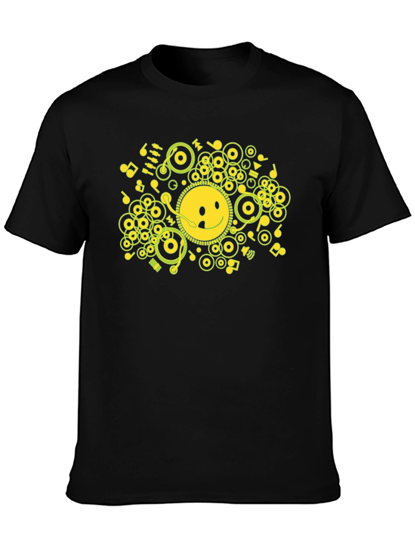 Smiley Face Music Graphic Black Tee