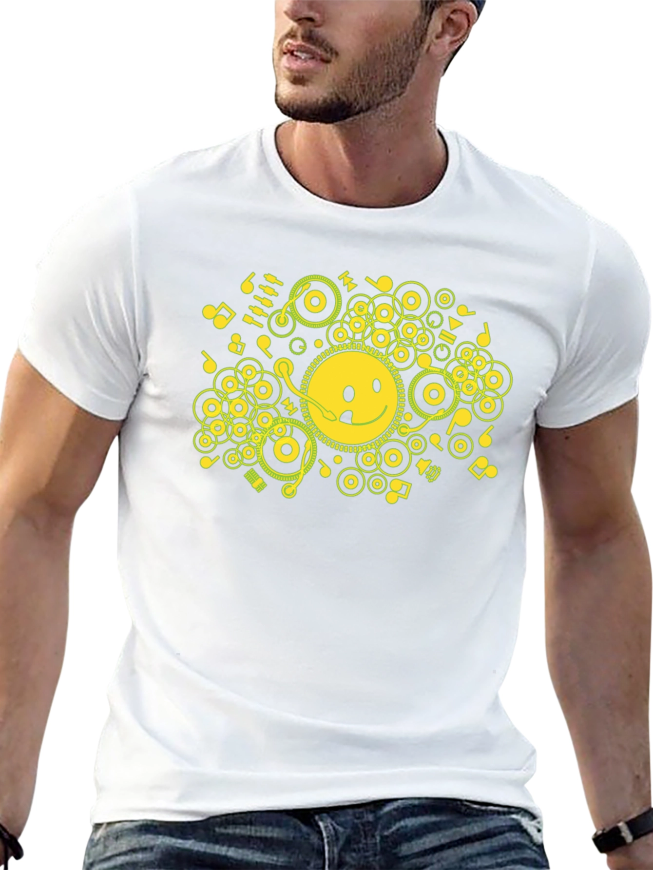 Smiley Face Music Graphic Black Tee