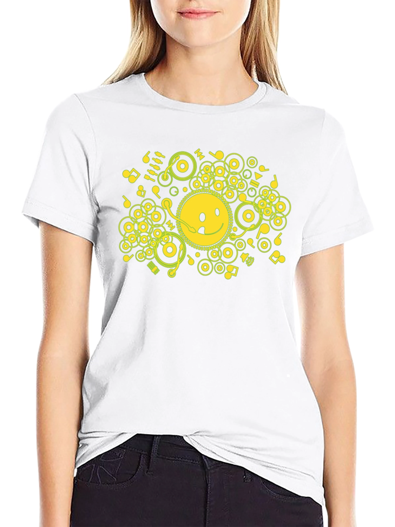 Smiley Face Music Graphic Black Tee