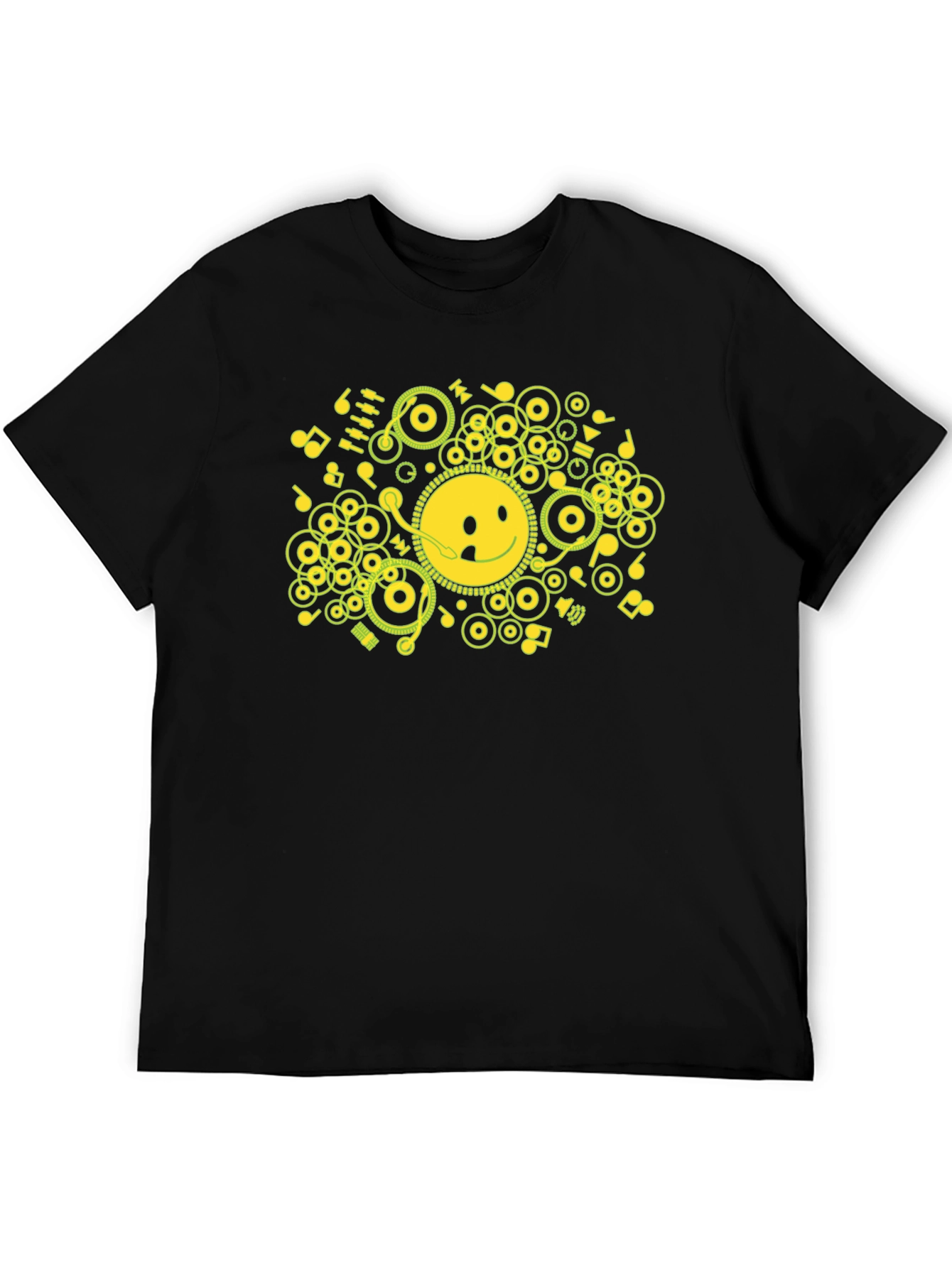Smiley Face Music Graphic Black Tee