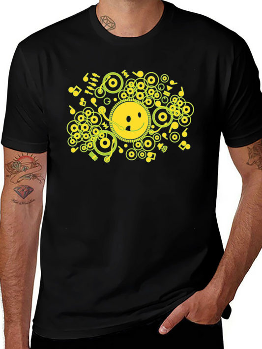 Smiley Face Music Graphic Black Tee