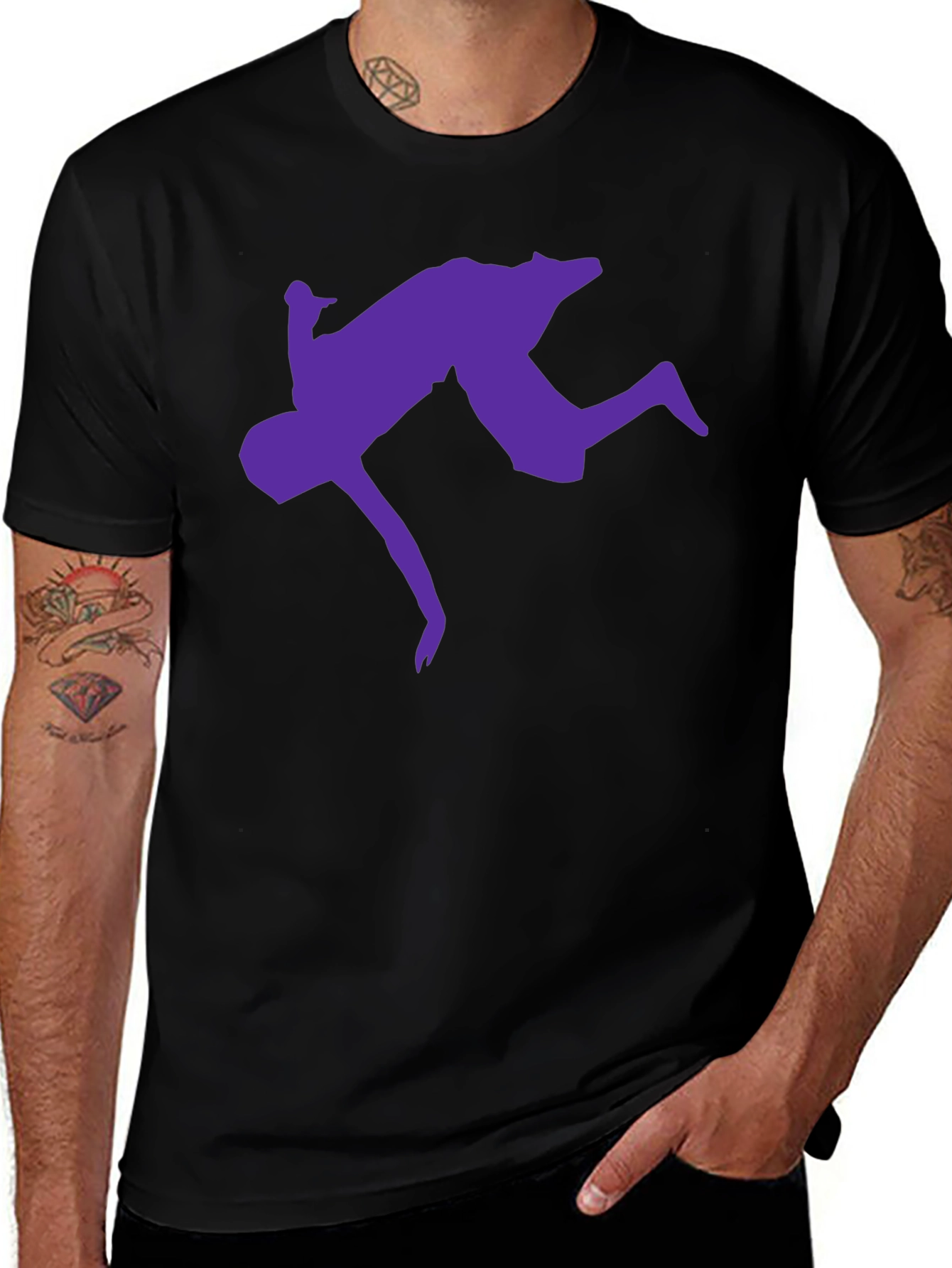 Black T-Shirt with Purple Acrobat Design