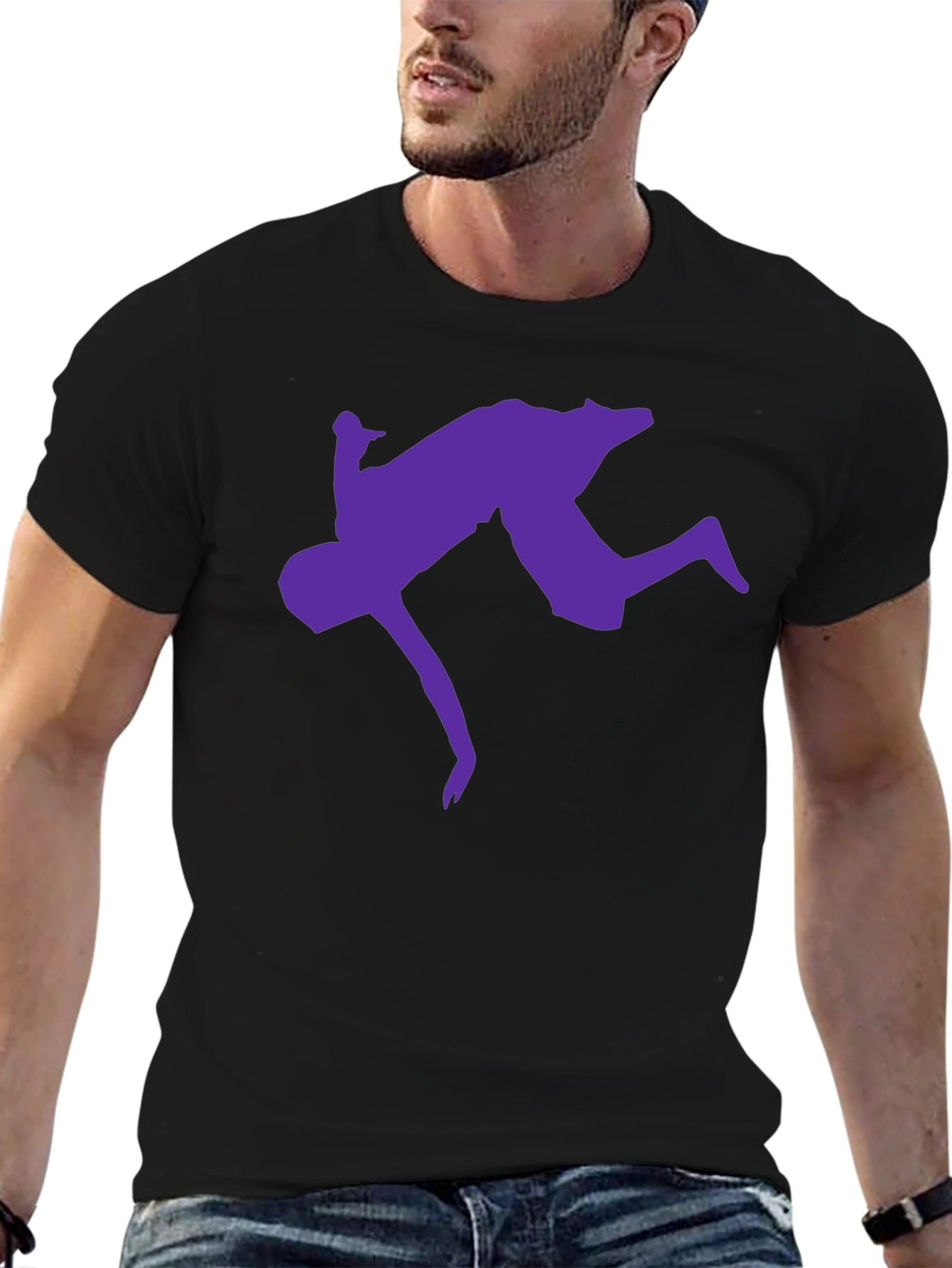 Black T-Shirt with Purple Acrobat Design