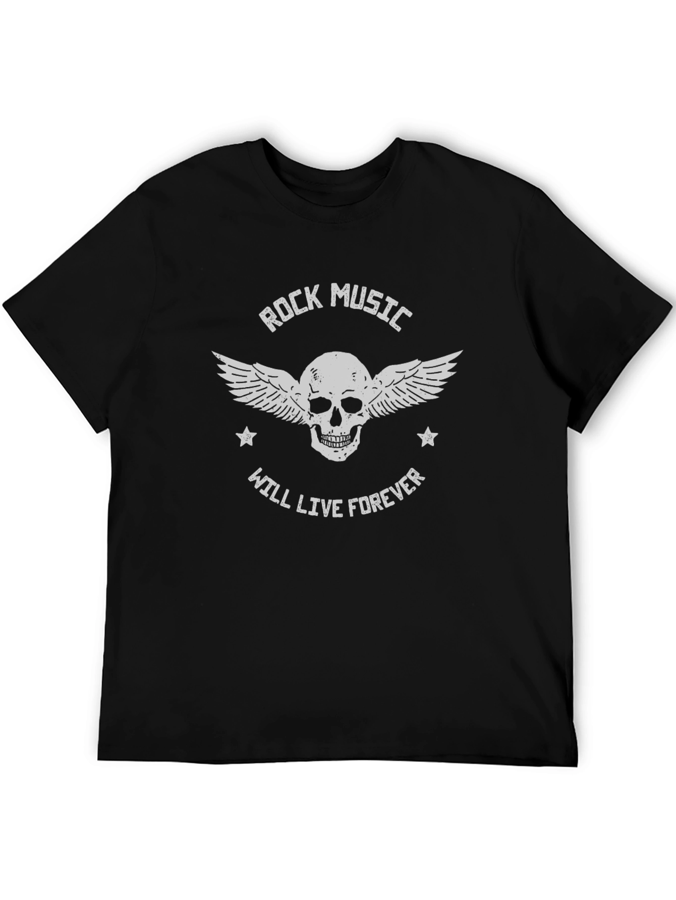 Rock Music Skull Graphic Print Black T-Shirt
