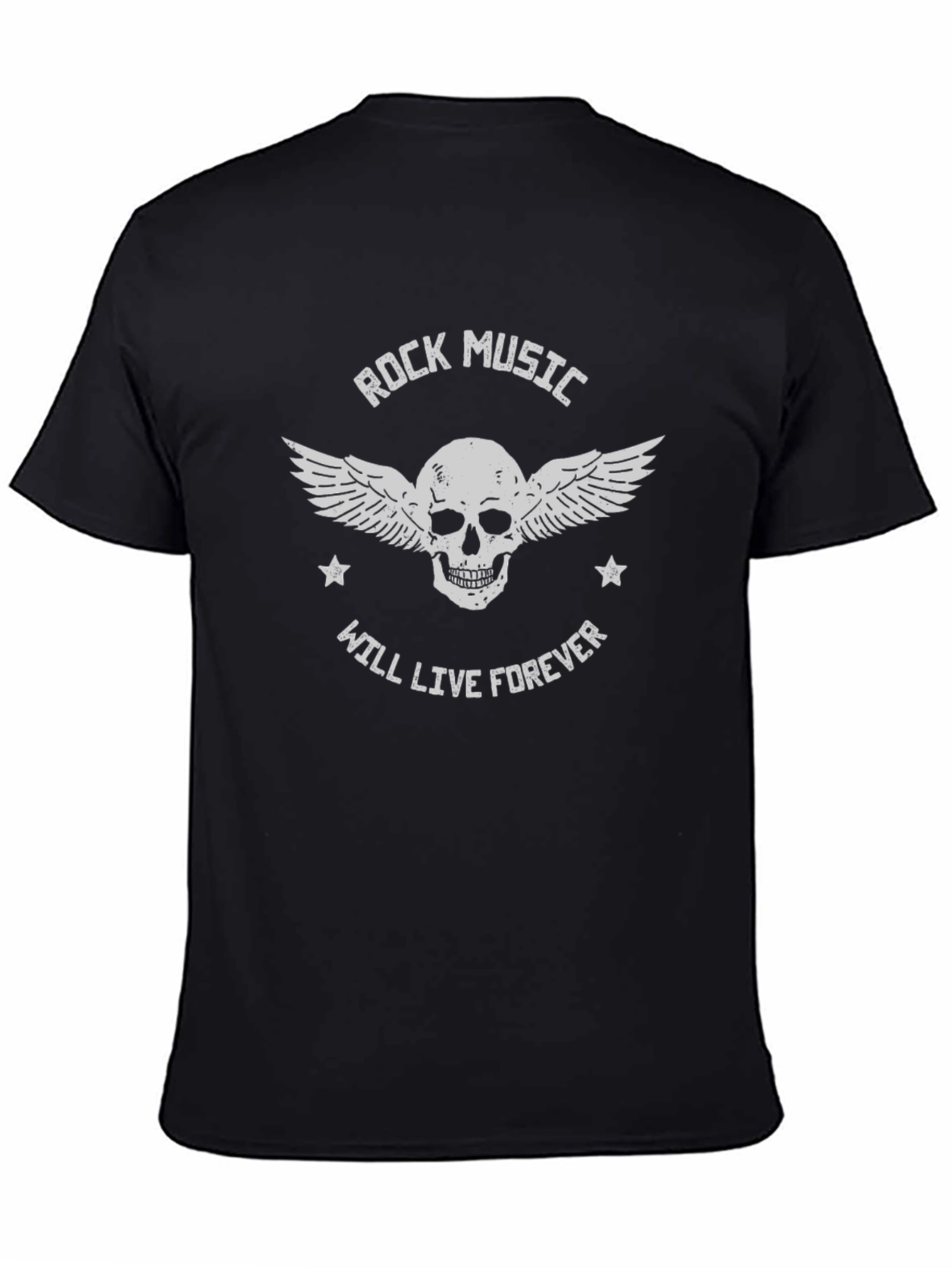 Rock Music Skull Graphic Print Black T-Shirt