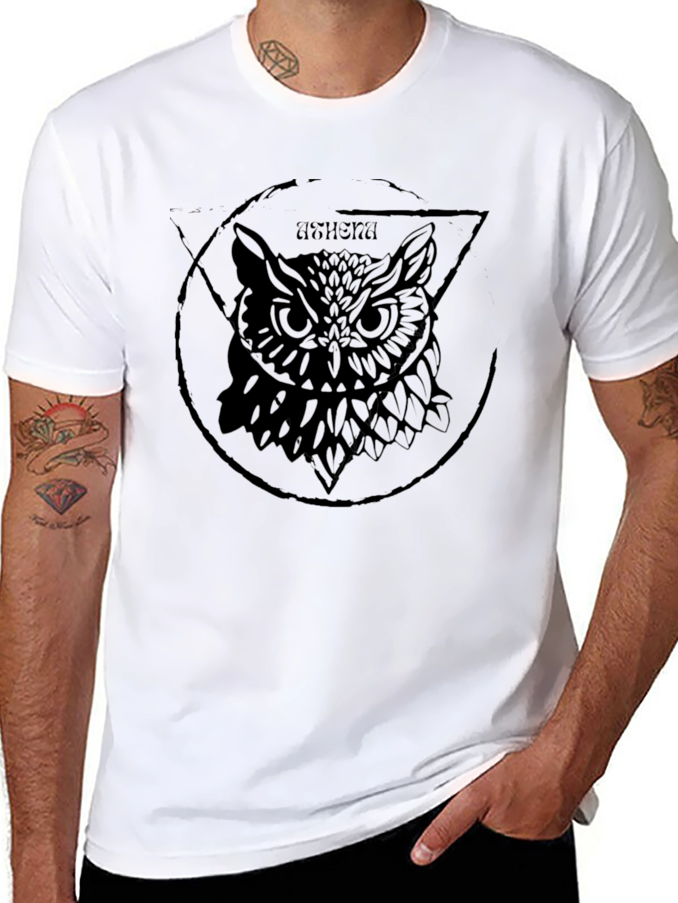 Owl Graphic Print Mens Black T-Shirt