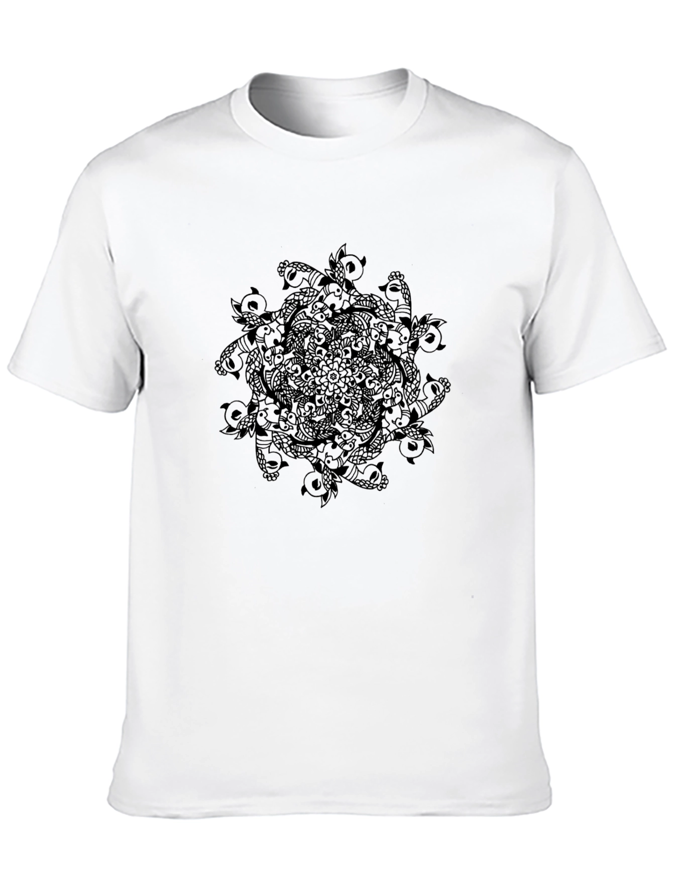 Mens Black Graphic Tee - Mandala Design