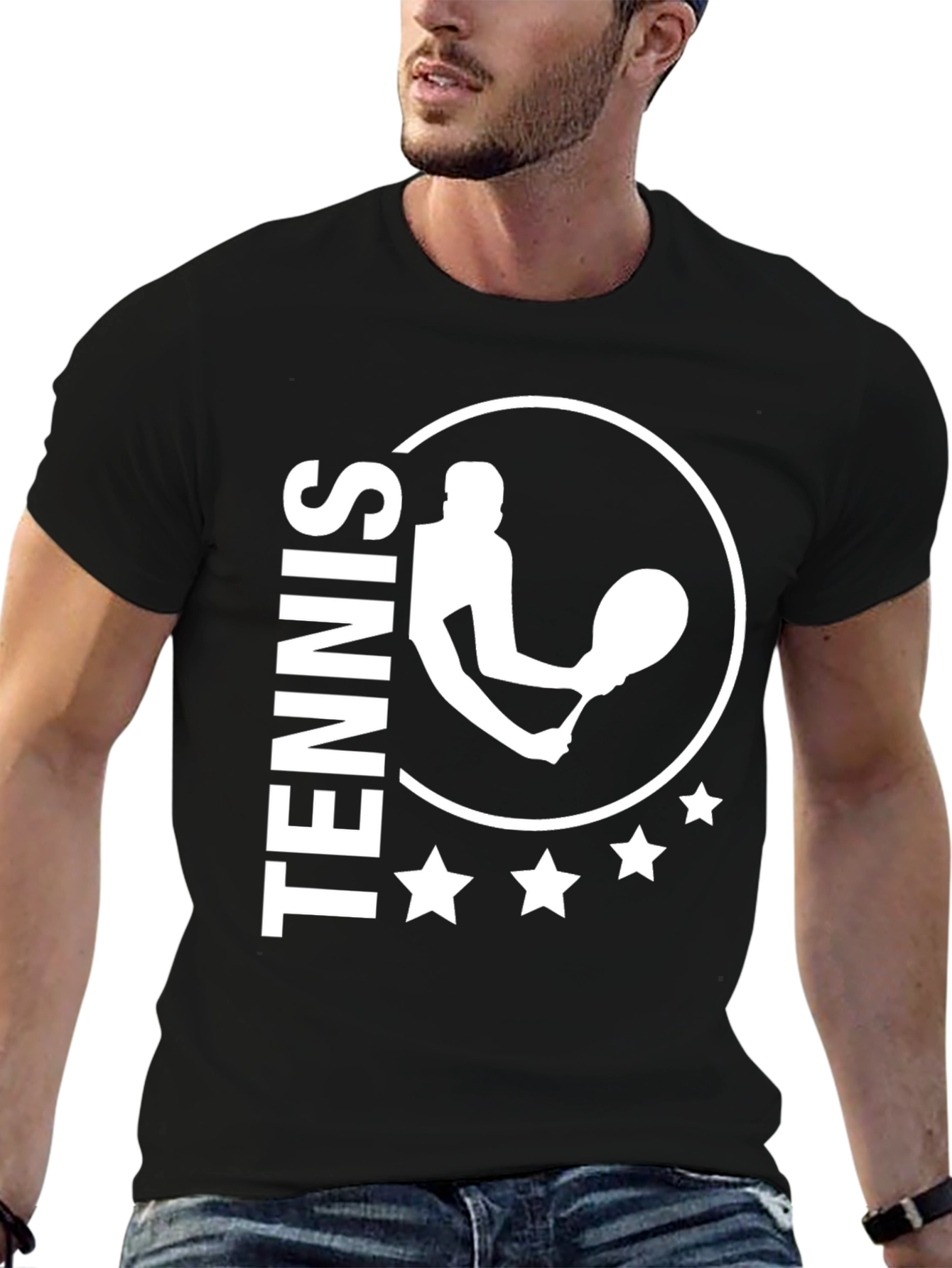 Tennis Player Graphic T-Shirt - Black
