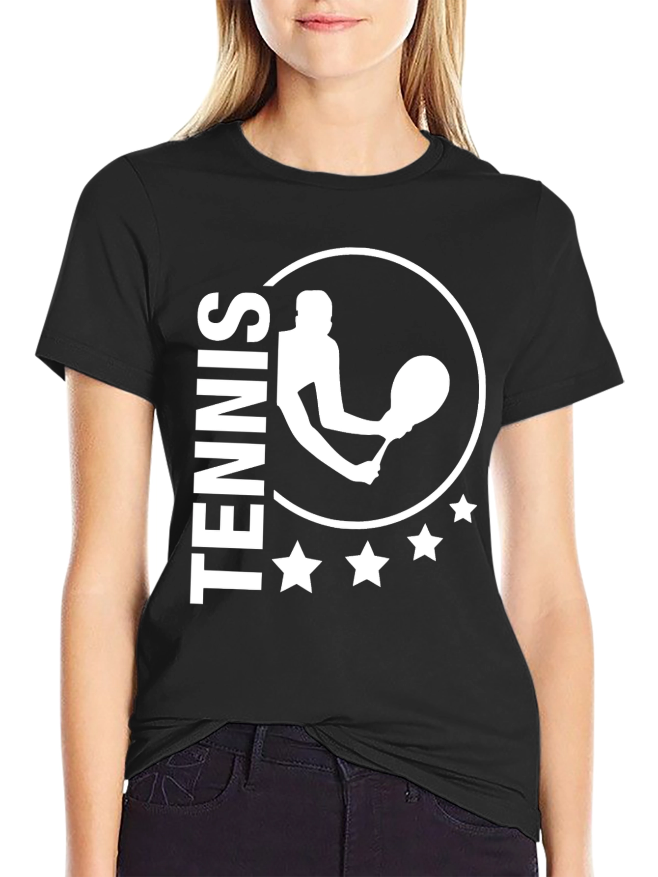 Tennis Player Graphic T-Shirt - Black