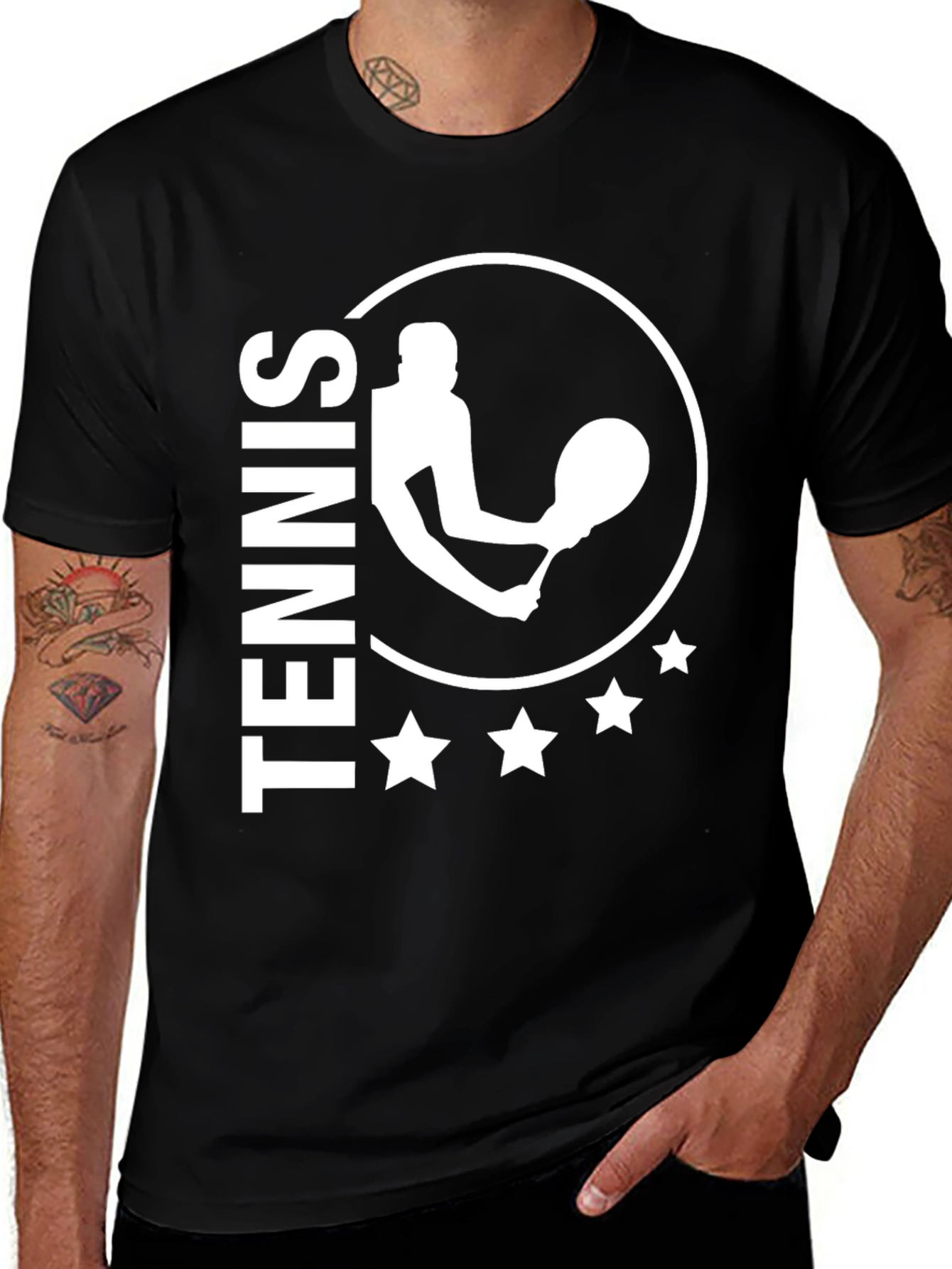 Tennis Player Graphic T-Shirt - Black