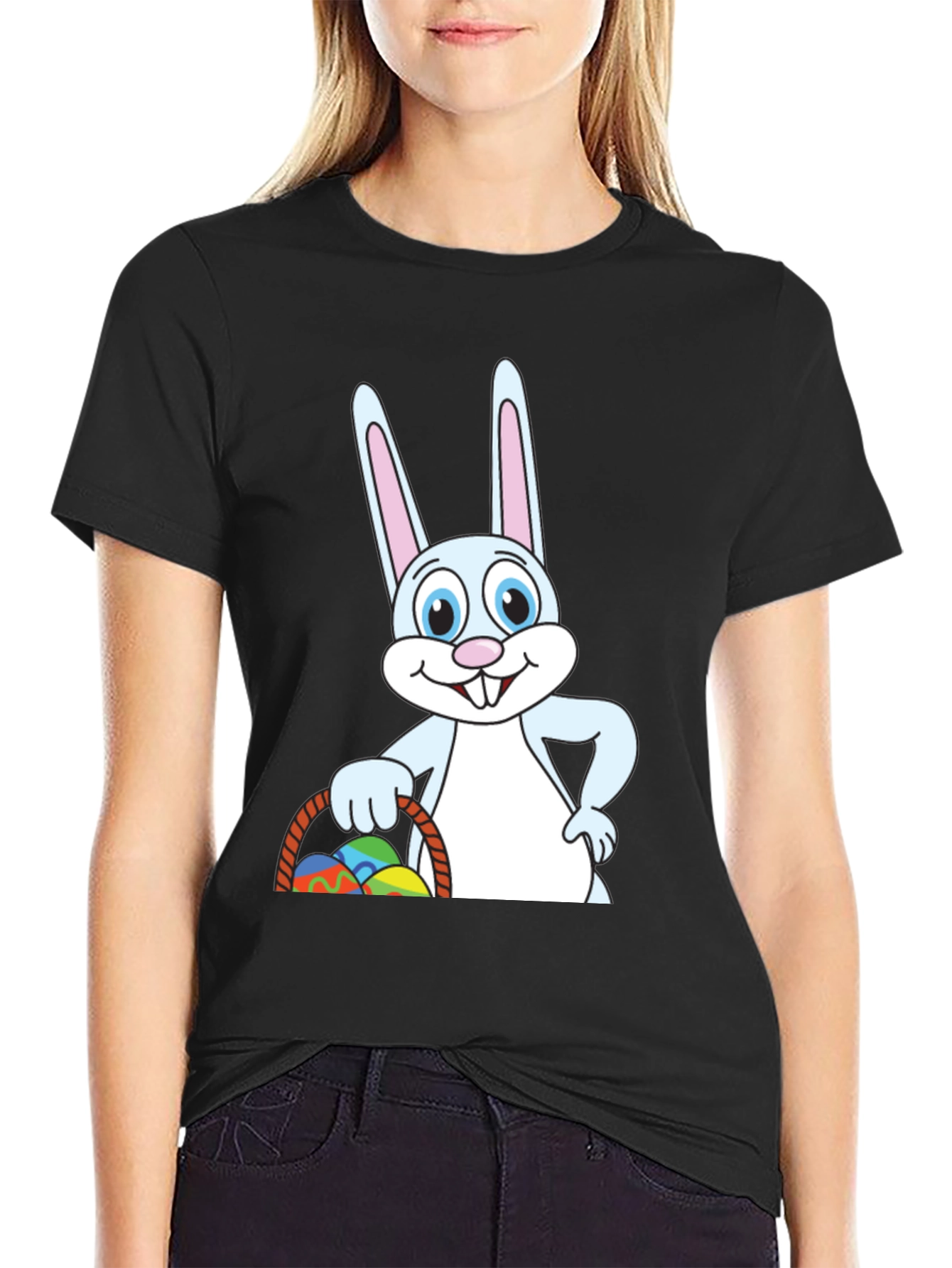 Easter Bunny T-Shirt - Cute Cartoon Rabbit Basket Eggs