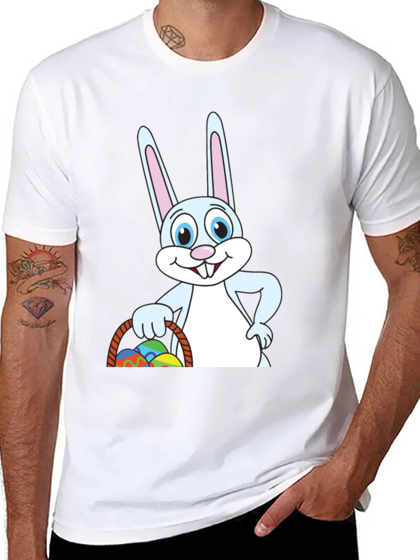 Easter Bunny T-Shirt - Cute Cartoon Rabbit Basket Eggs