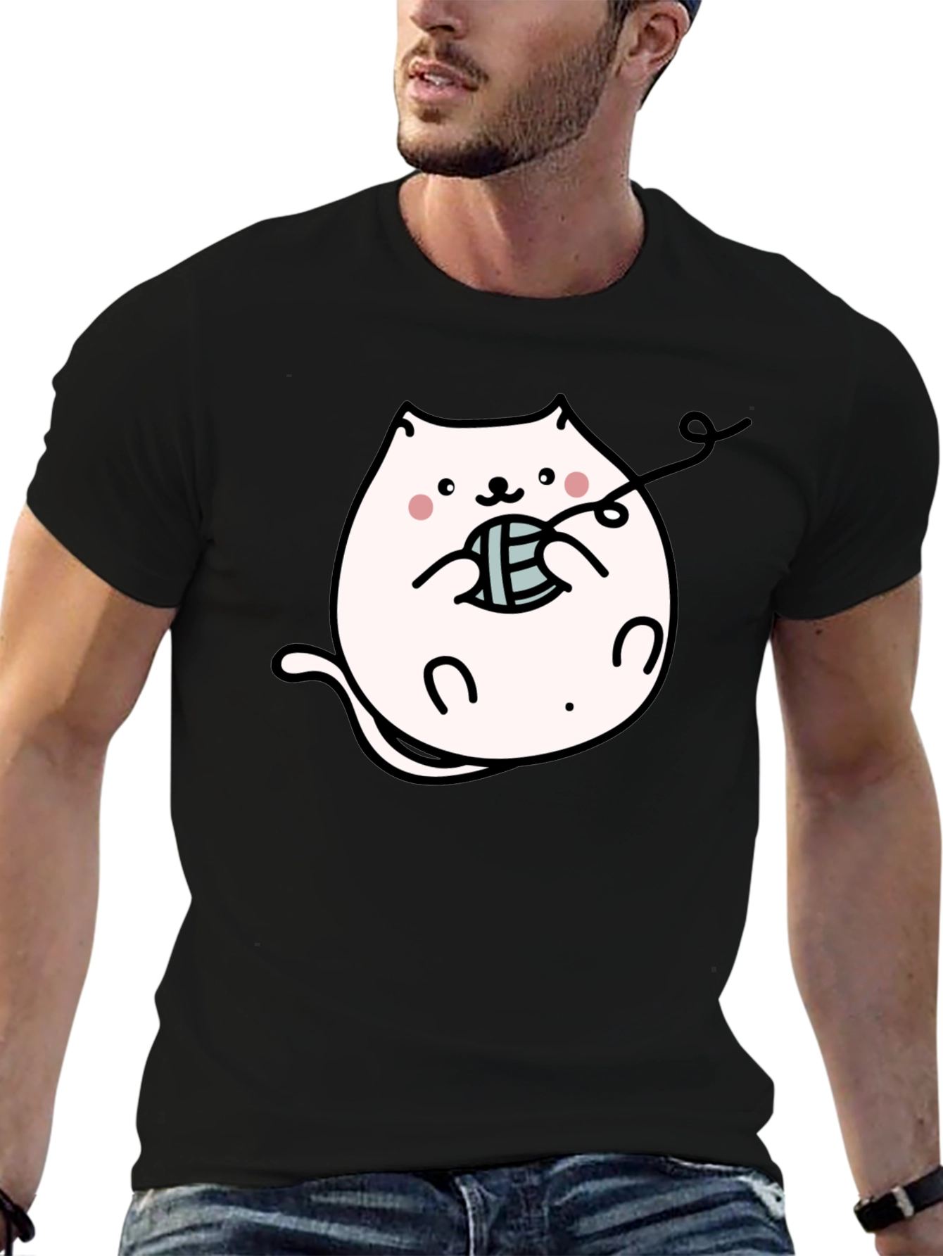 Cute Kitten Yarn Black T-Shirt
