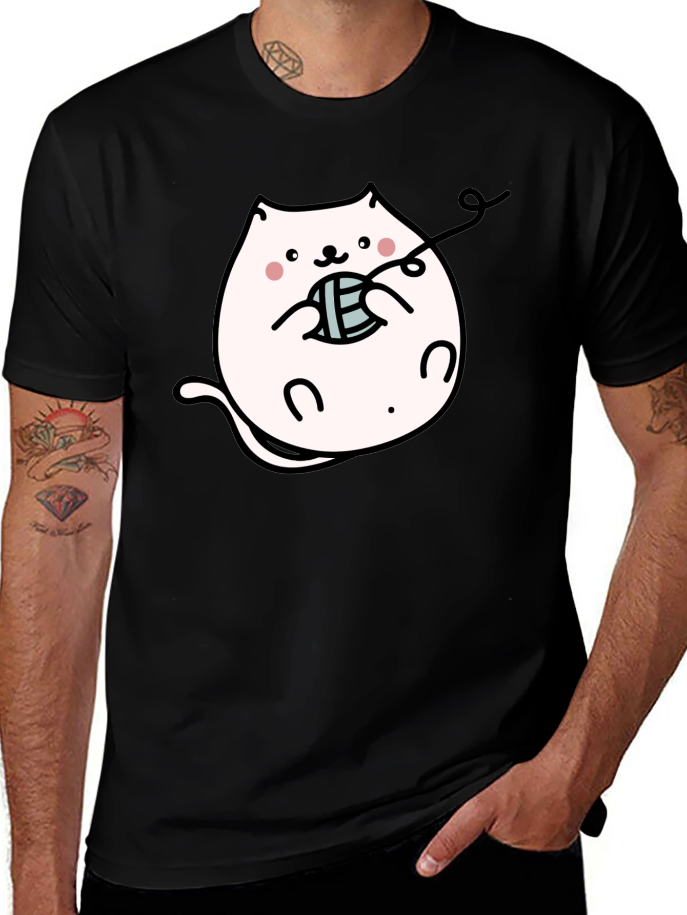 Cute Kitten Yarn Black T-Shirt