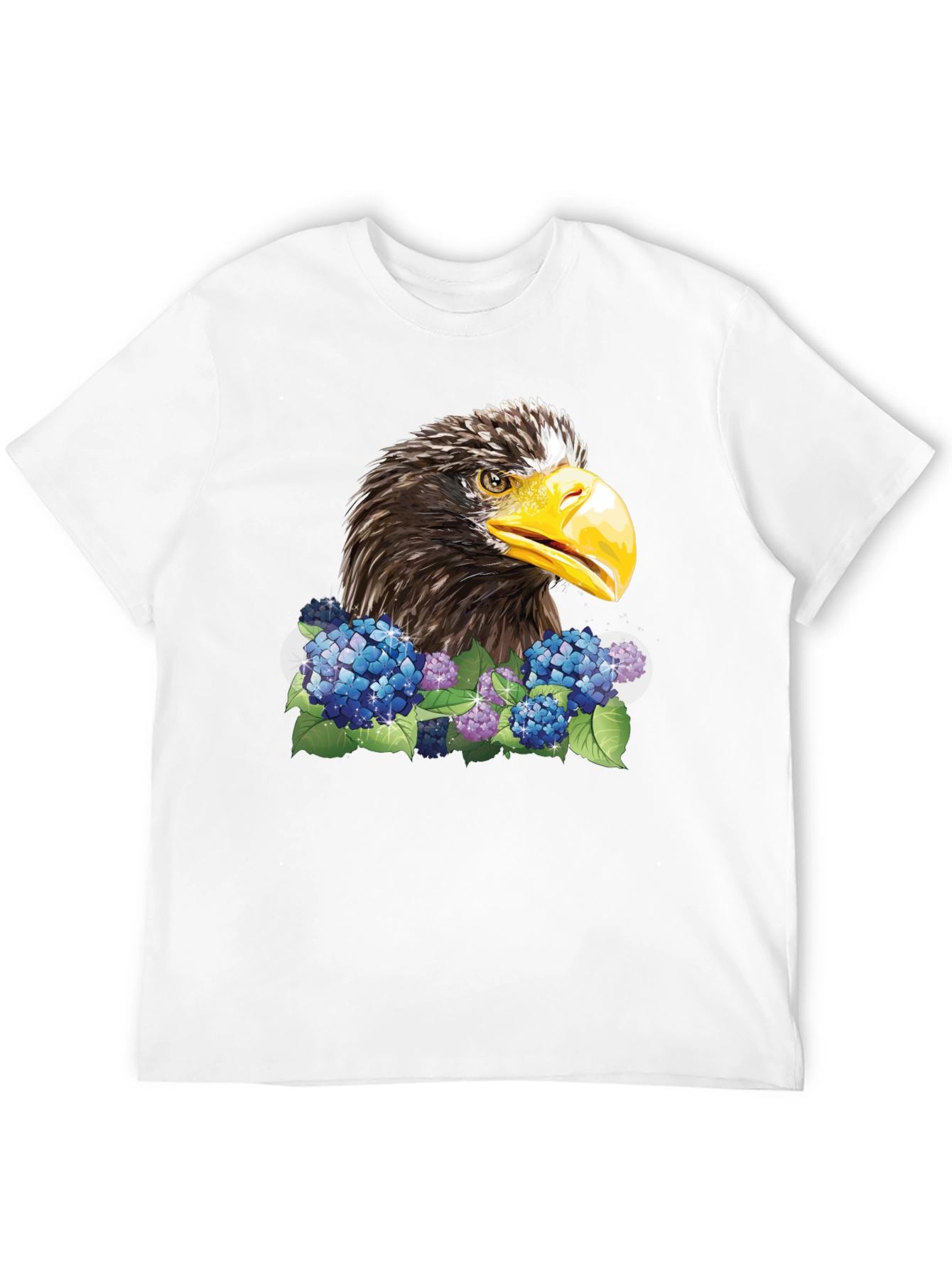 Eagle and Floral Print Black T-Shirt