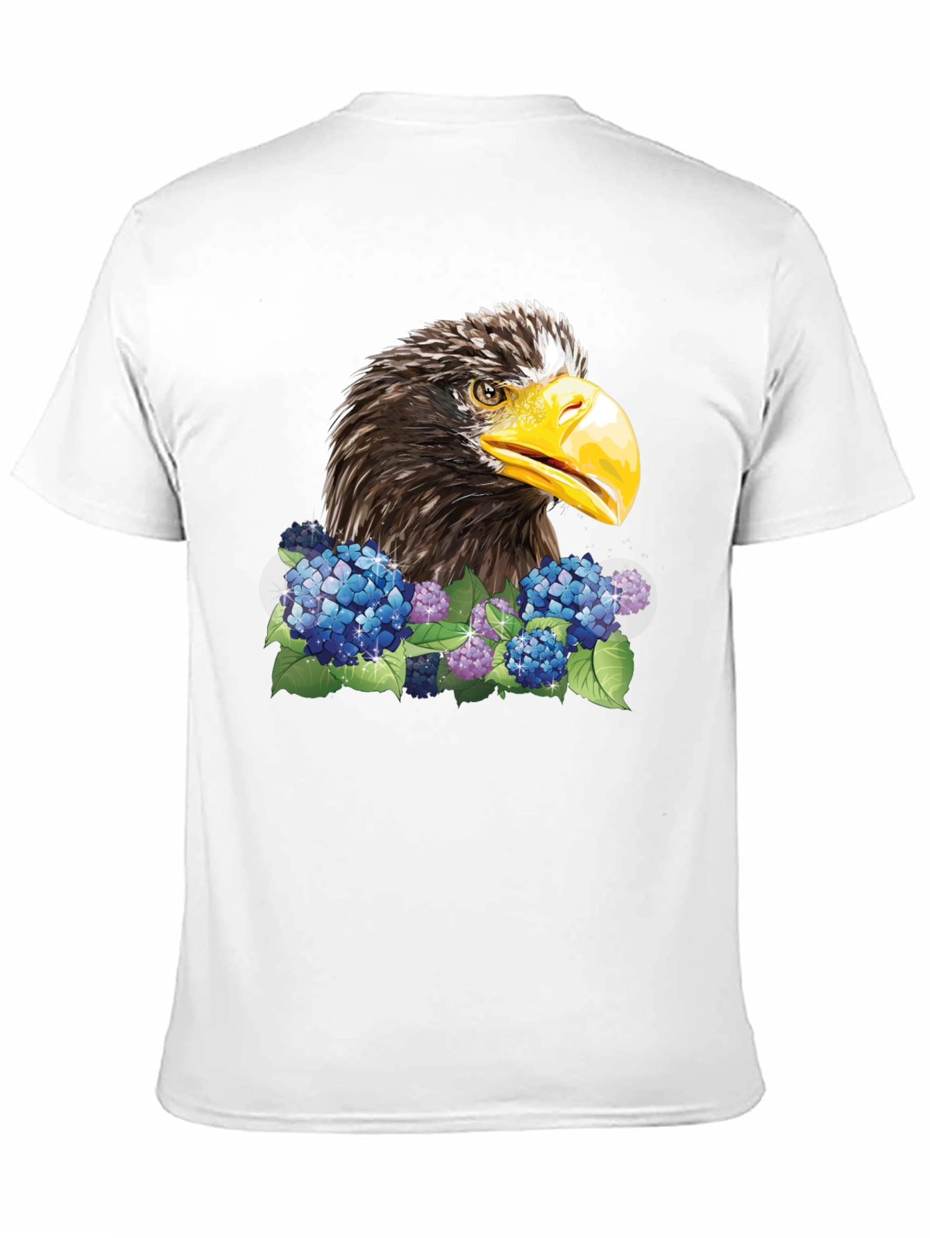 Eagle and Floral Print Black T-Shirt
