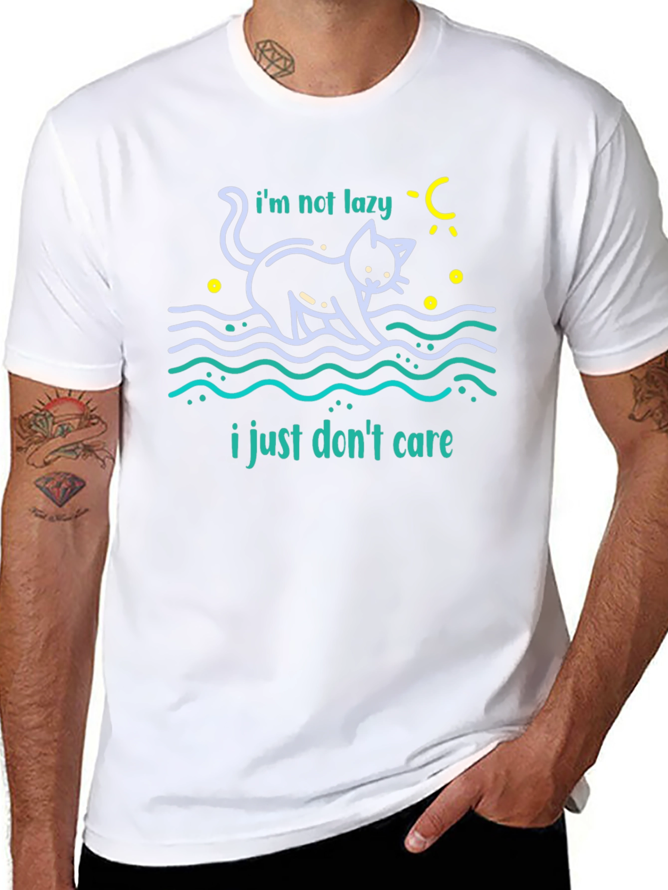 Lazy Cat Graphic T-Shirt - Dont Care Attitude Tee