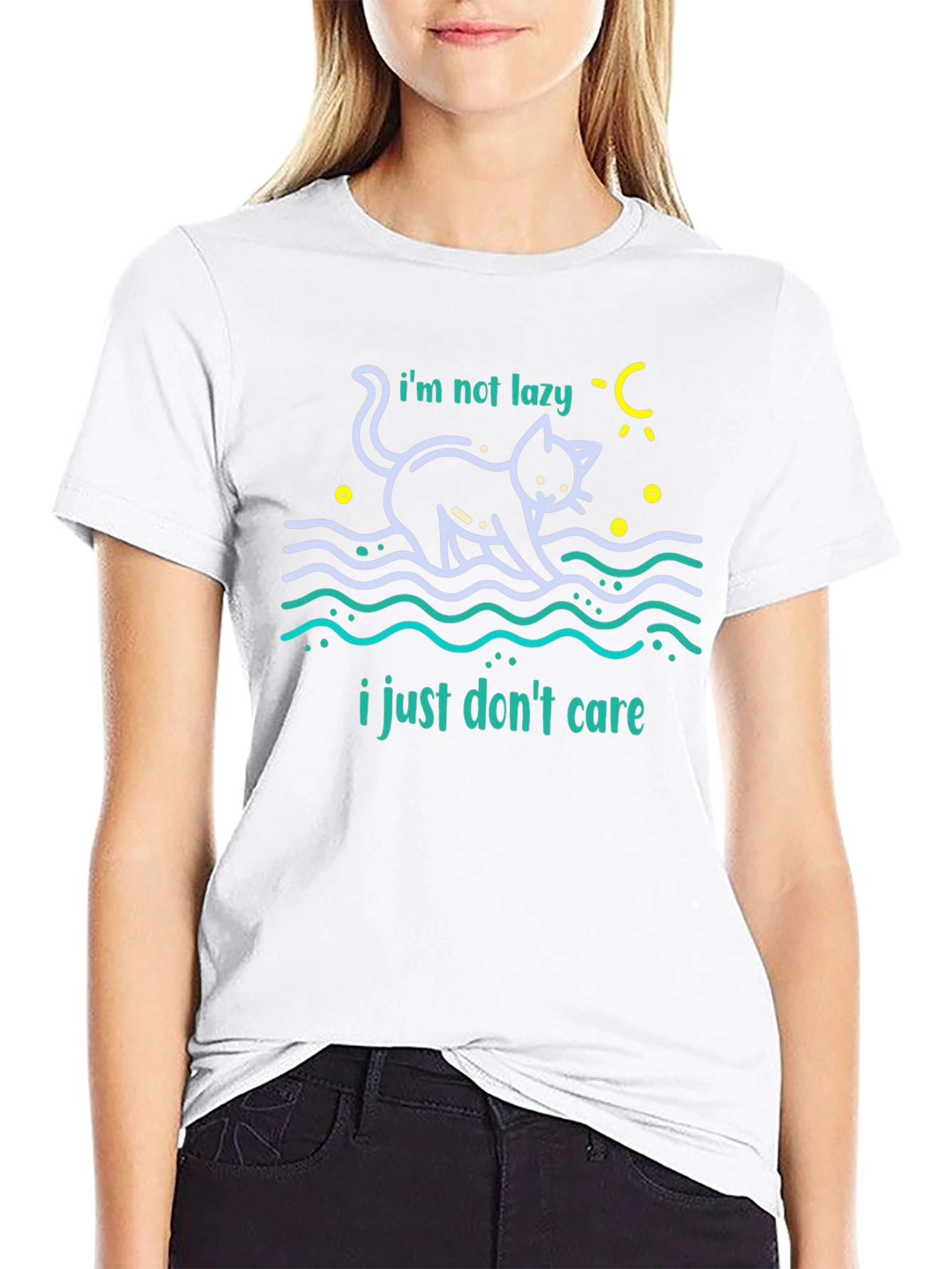Lazy Cat Graphic T-Shirt - Dont Care Attitude Tee