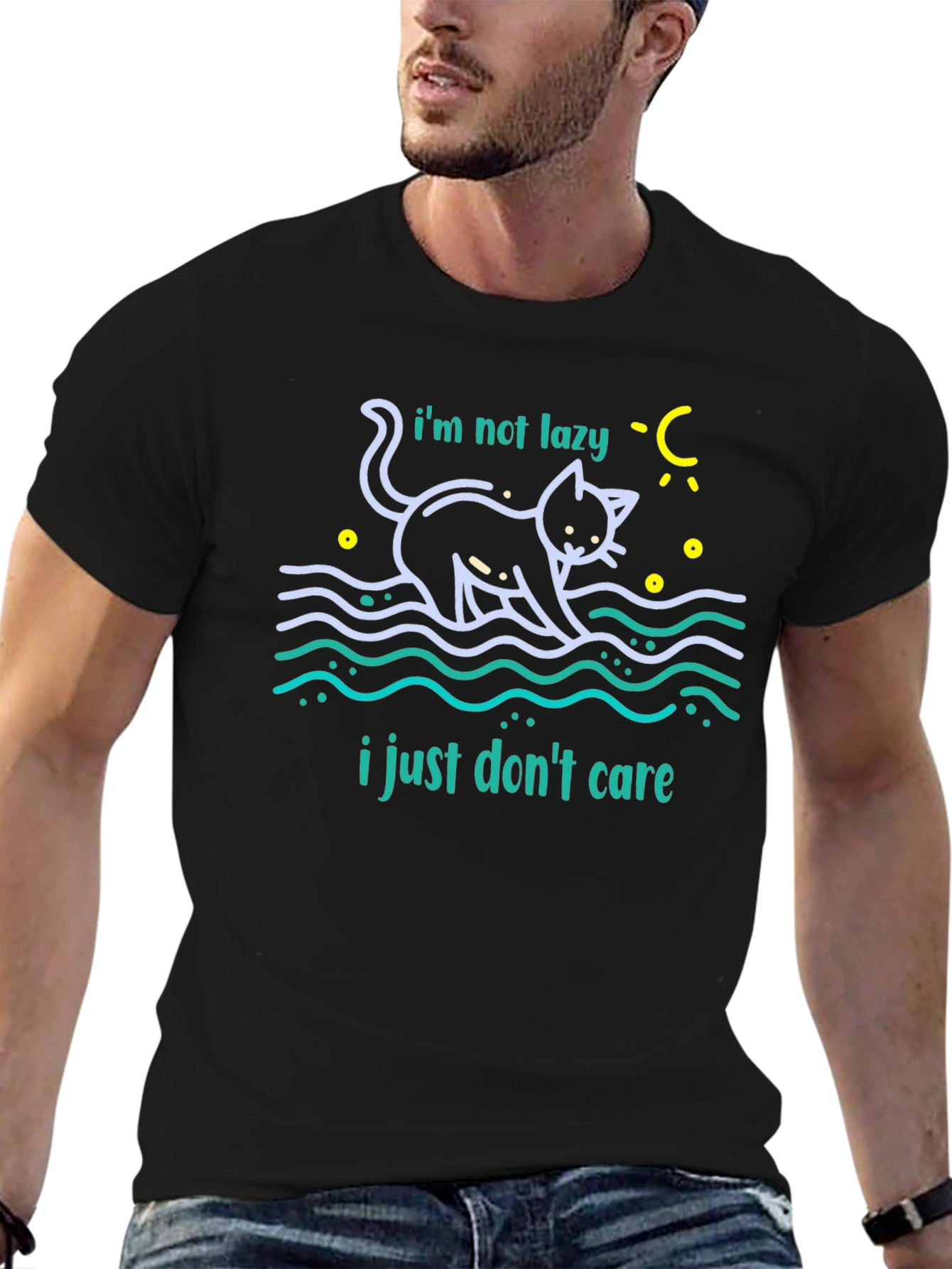 Lazy Cat Graphic T-Shirt - Dont Care Attitude Tee