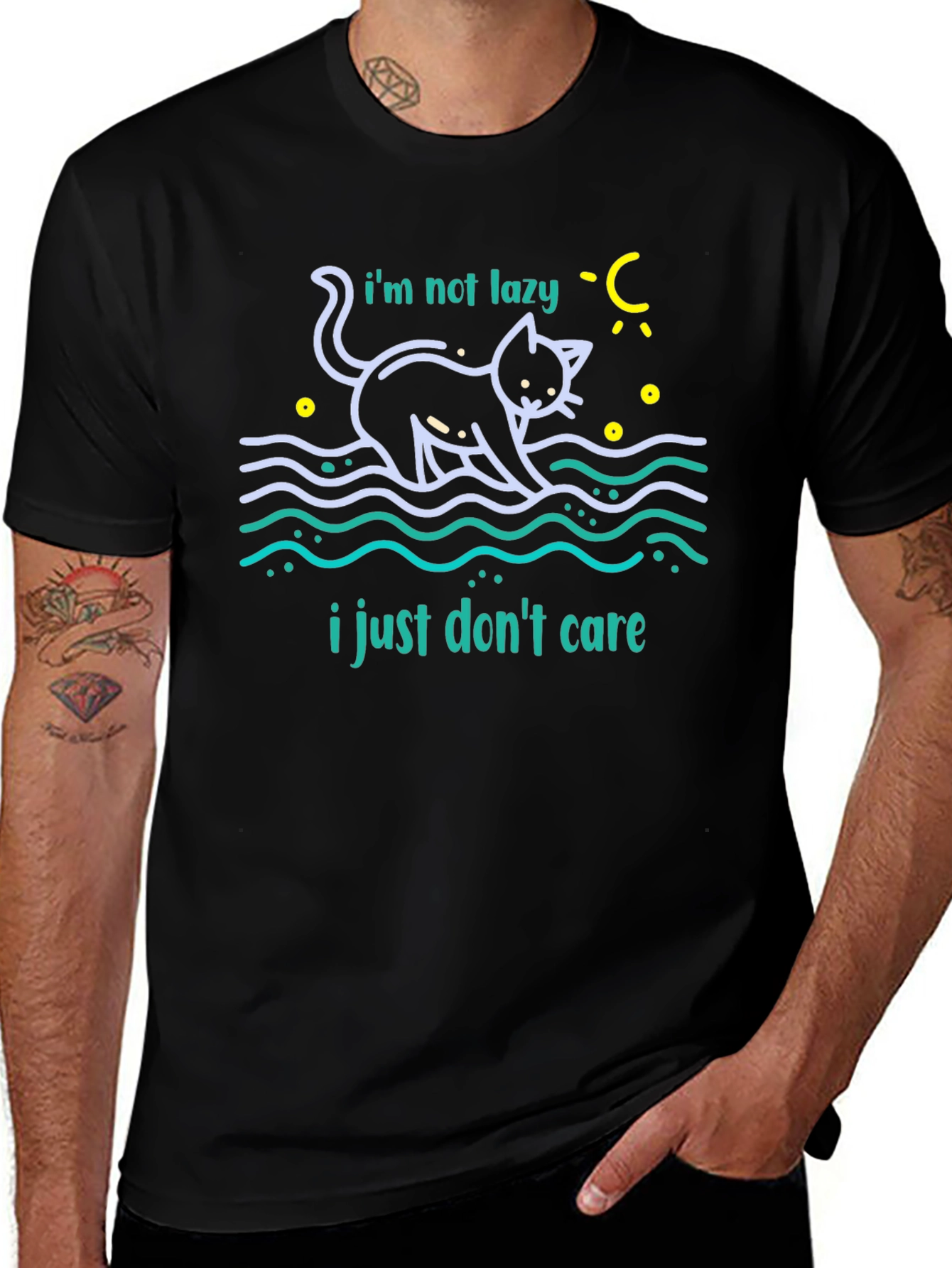Lazy Cat Graphic T-Shirt - Dont Care Attitude Tee