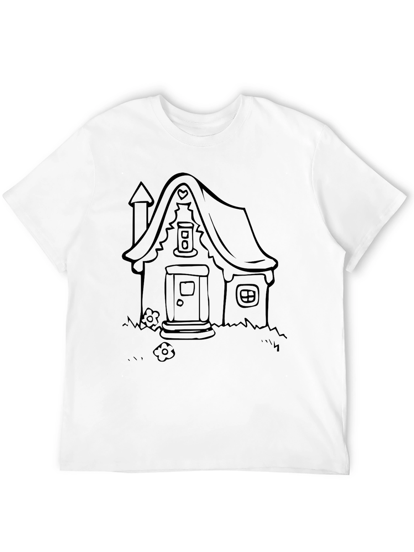 Whimsical House Graphic Tee - Black Cotton Shirt