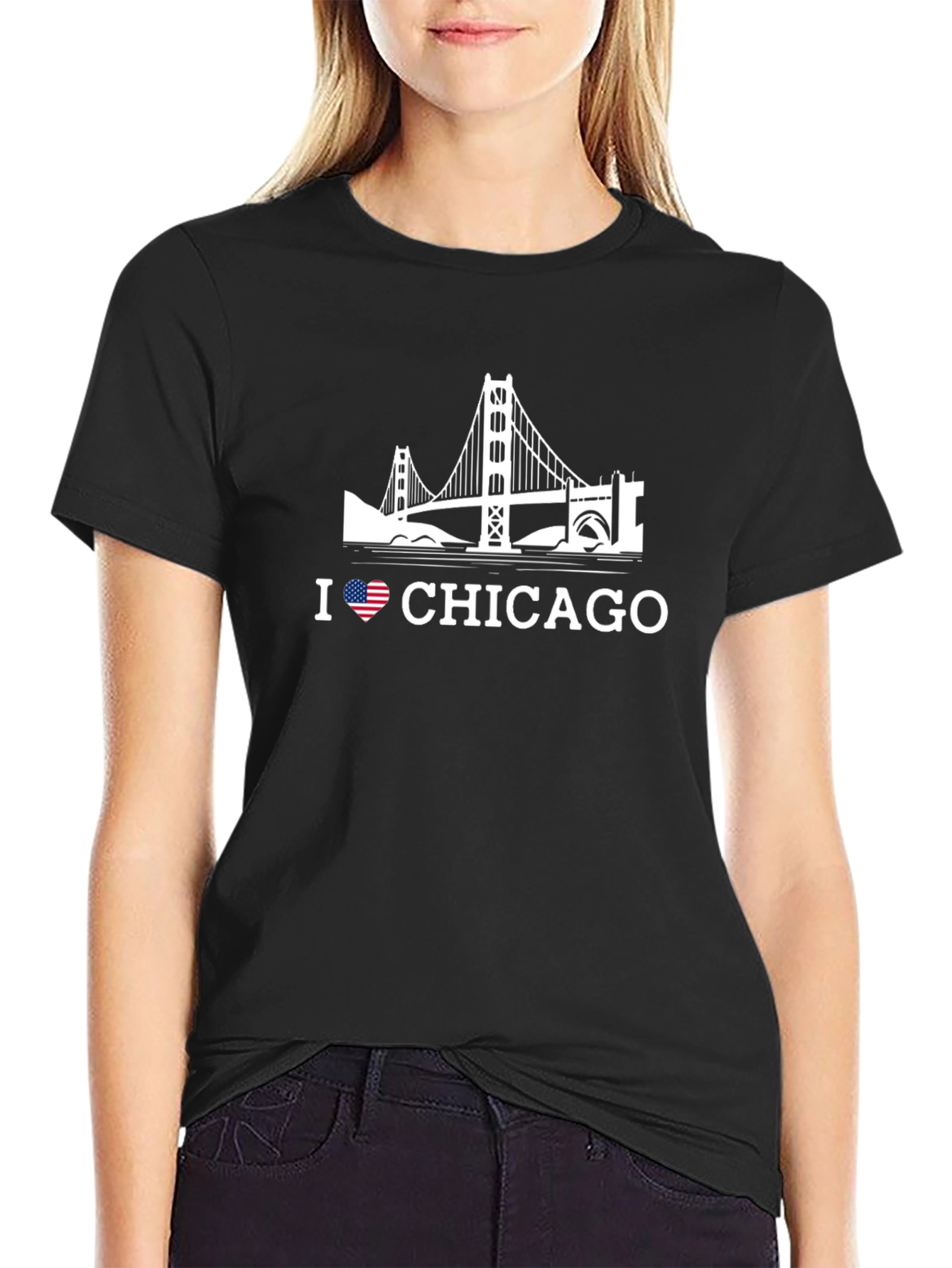 I Love Chicago T-Shirt Black Novelty Graphic Tee