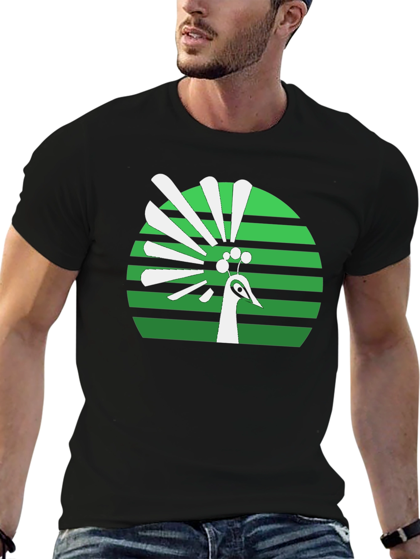 Peacock Graphic Tee - Retro Green Design