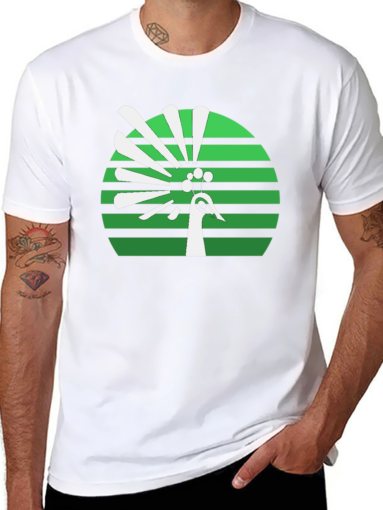 Peacock Graphic Tee - Retro Green Design