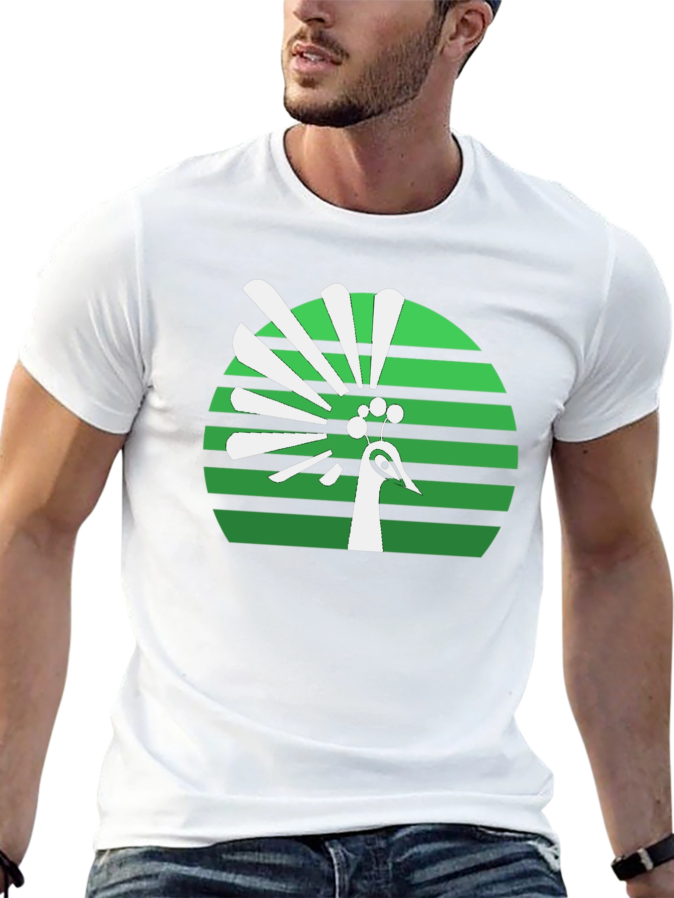Peacock Graphic Tee - Retro Green Design