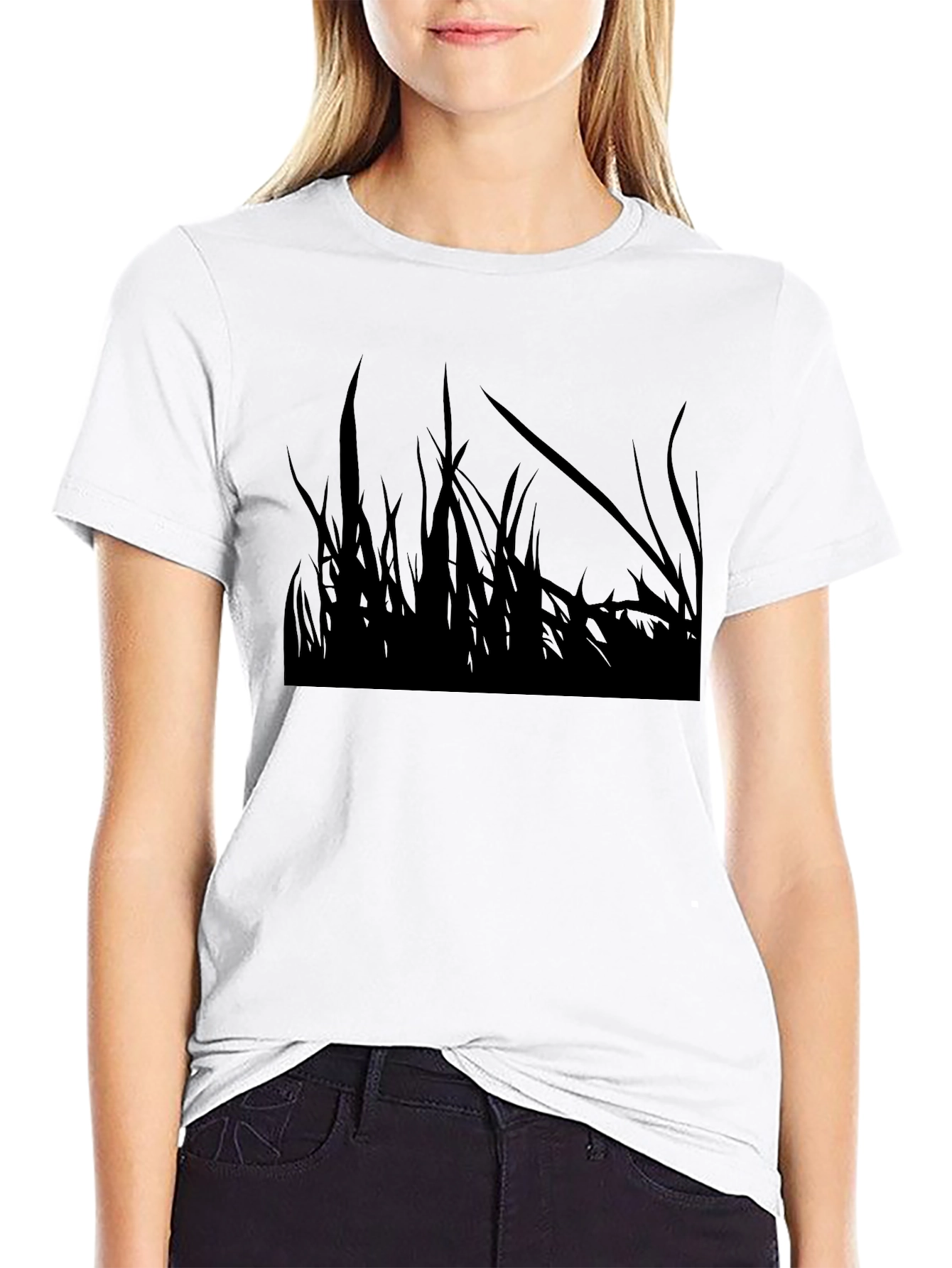 Mens Black Graphic Tee - Grass Silhouette Design