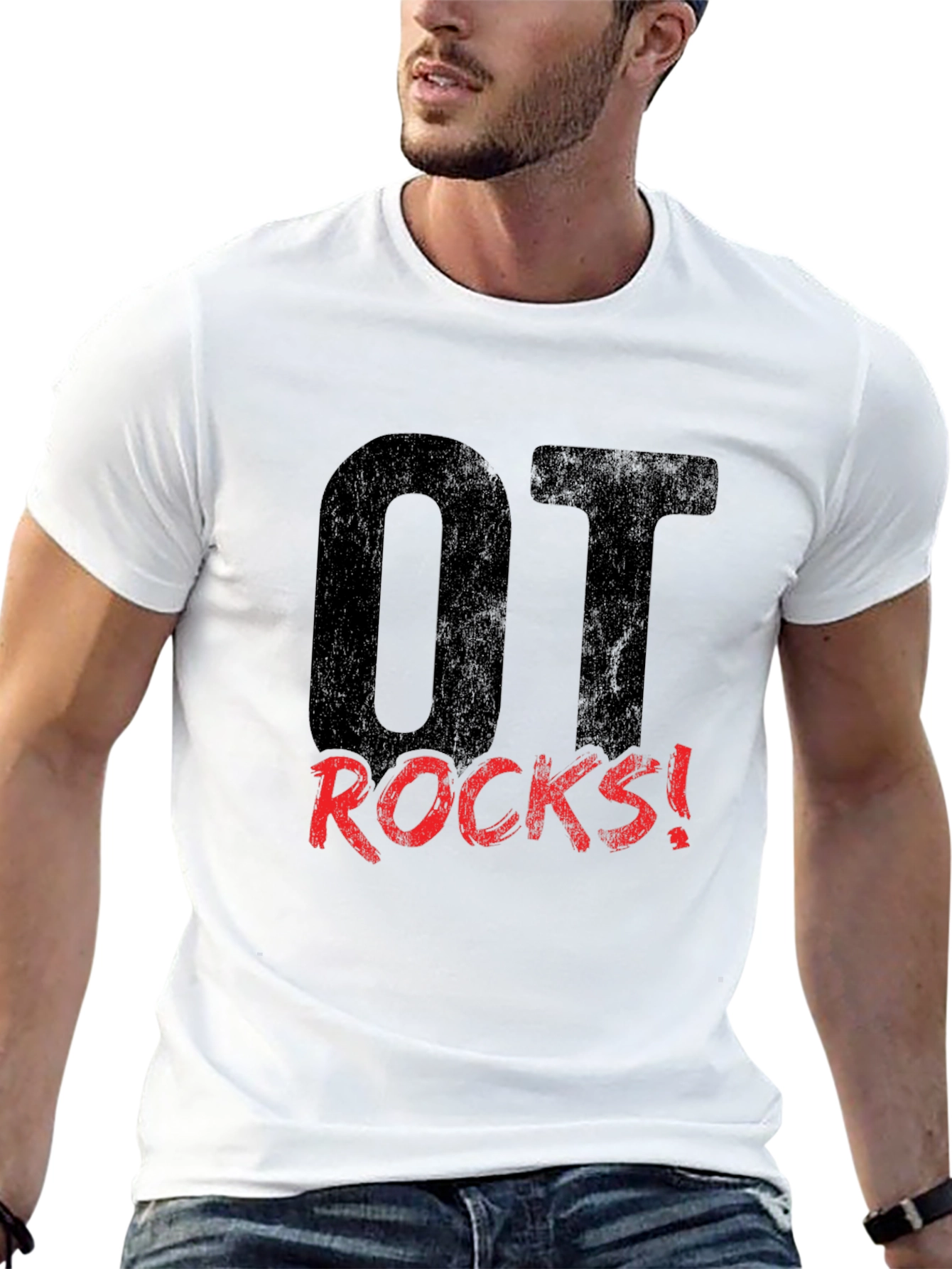 OT Rocks! Black Graphic Tee for Occupational Therapists