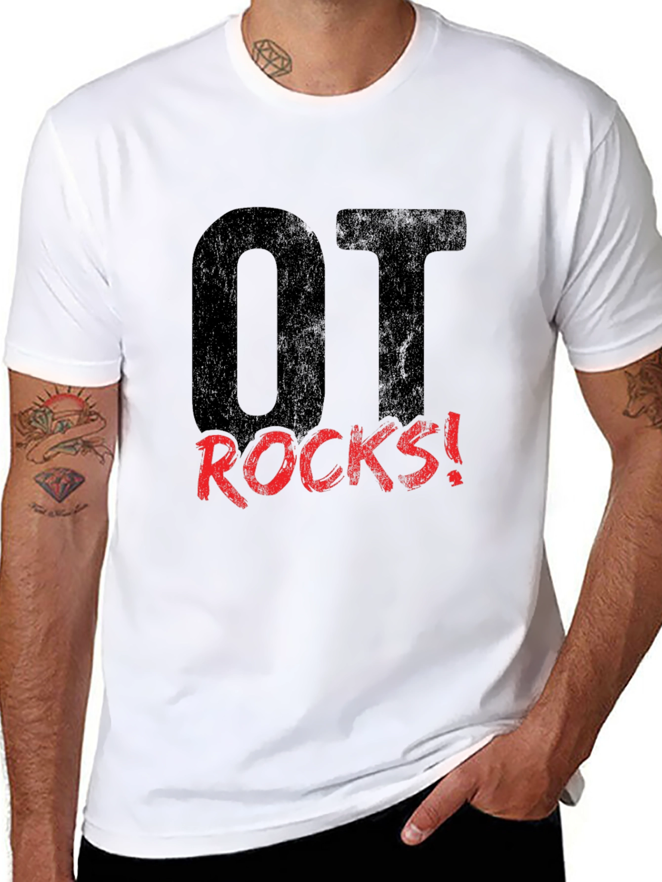 OT Rocks! Black Graphic Tee for Occupational Therapists
