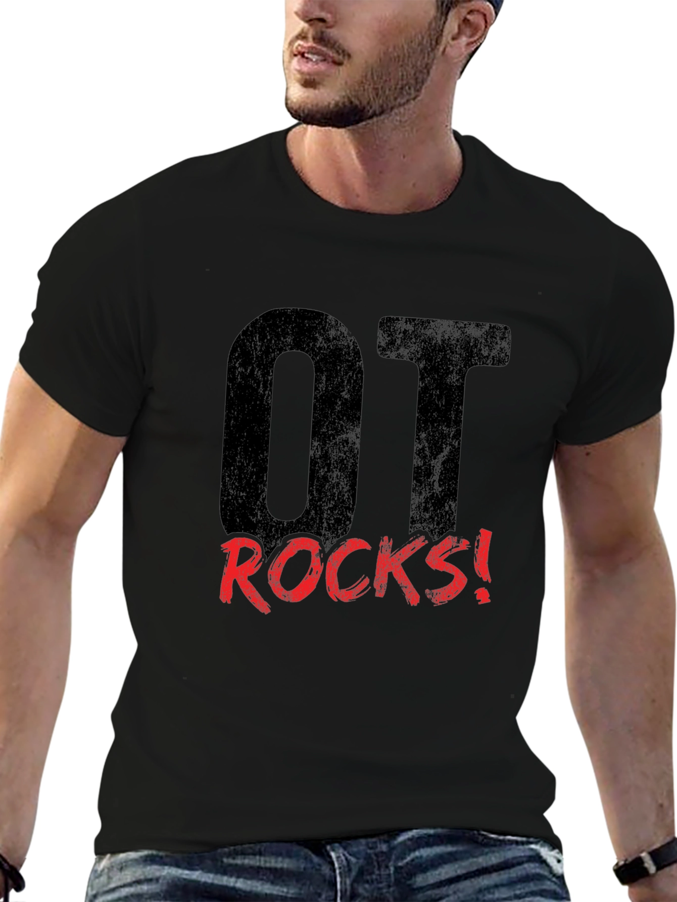 OT Rocks! Black Graphic Tee for Occupational Therapists