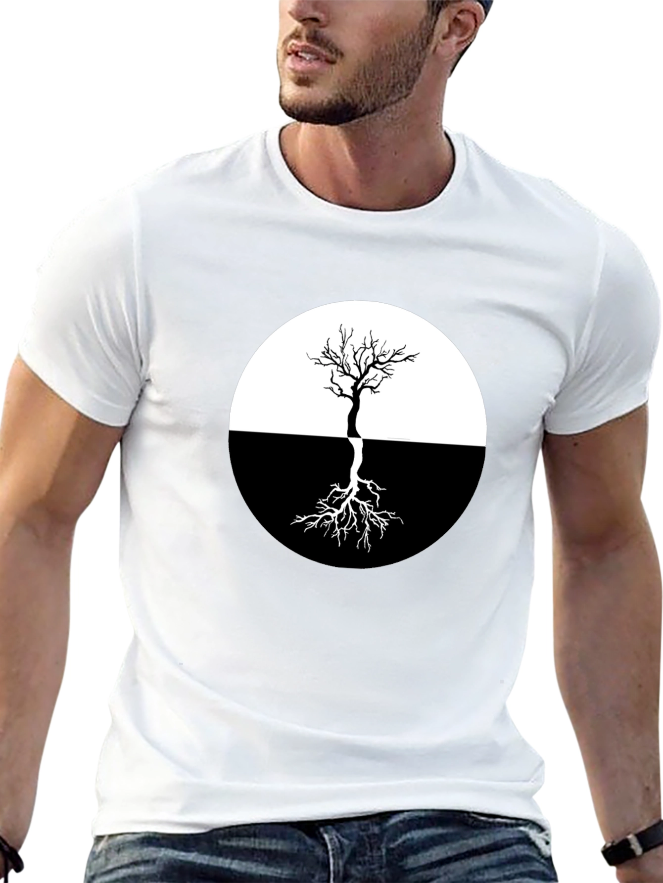 Yin Yang Tree Graphic Tee - Stylish Black T-Shirt