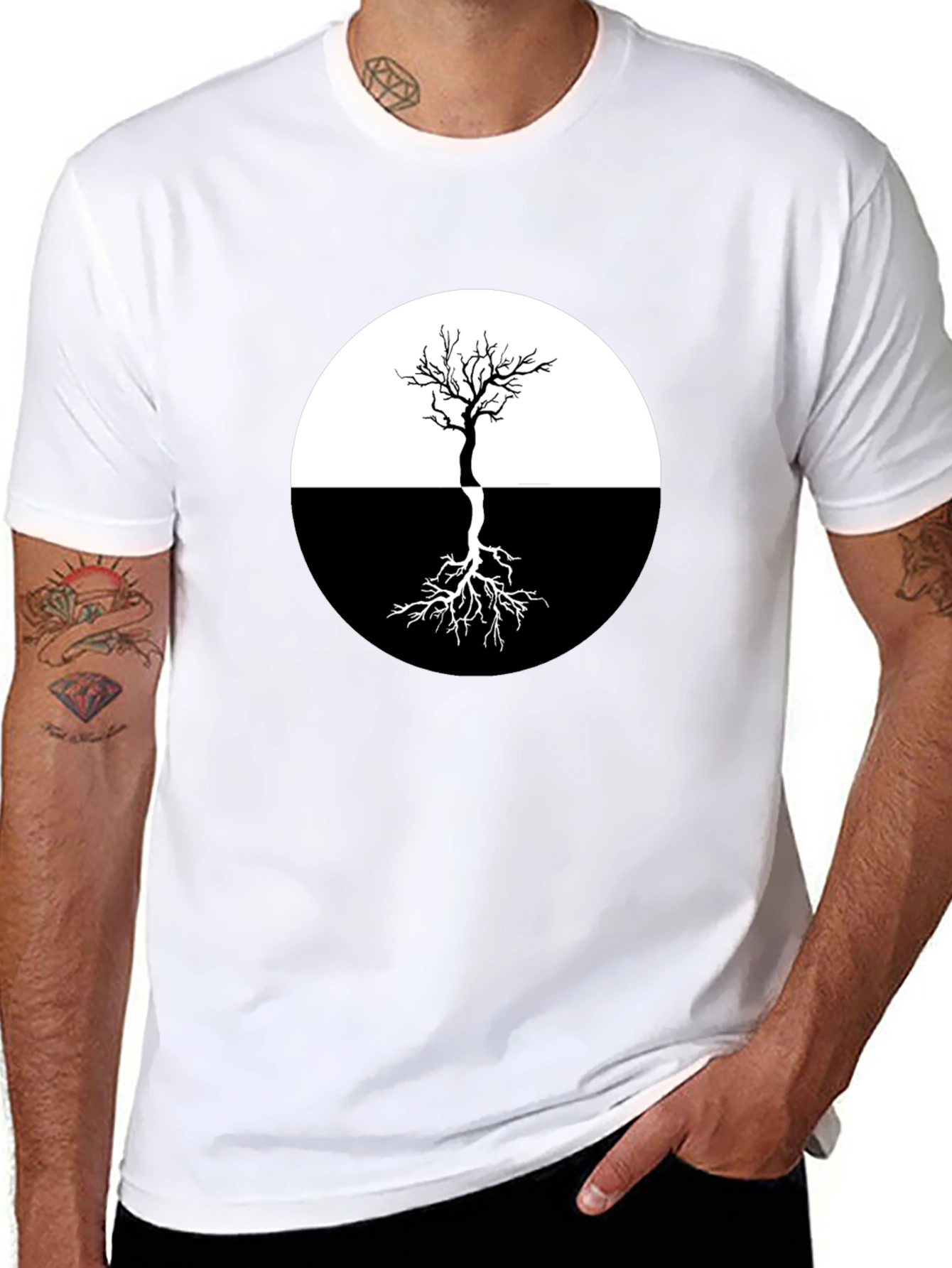 Yin Yang Tree Graphic Tee - Stylish Black T-Shirt