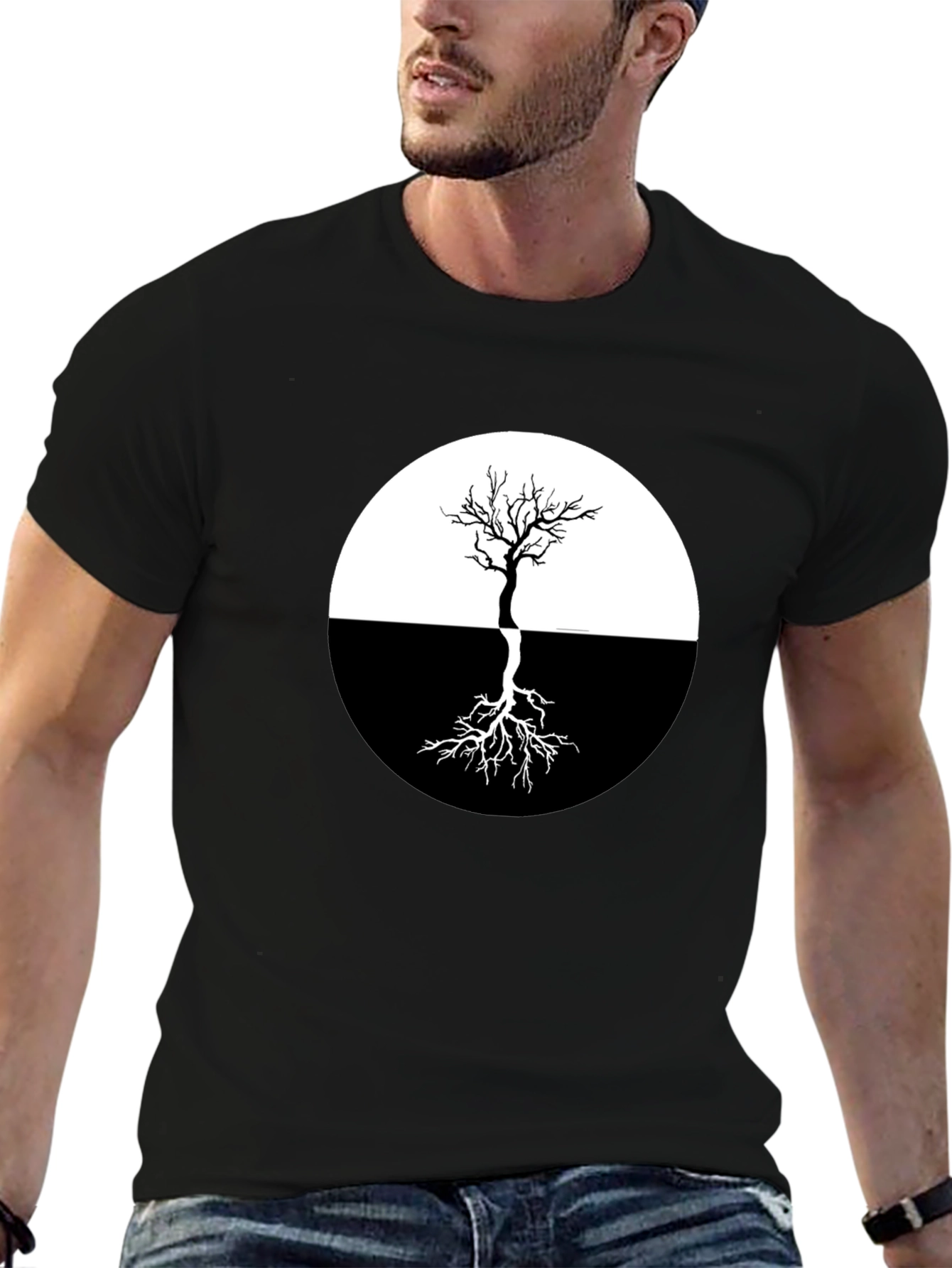 Yin Yang Tree Graphic Tee - Stylish Black T-Shirt
