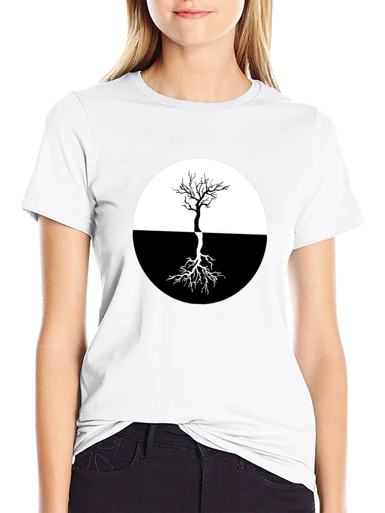 Yin Yang Tree Graphic Tee - Stylish Black T-Shirt
