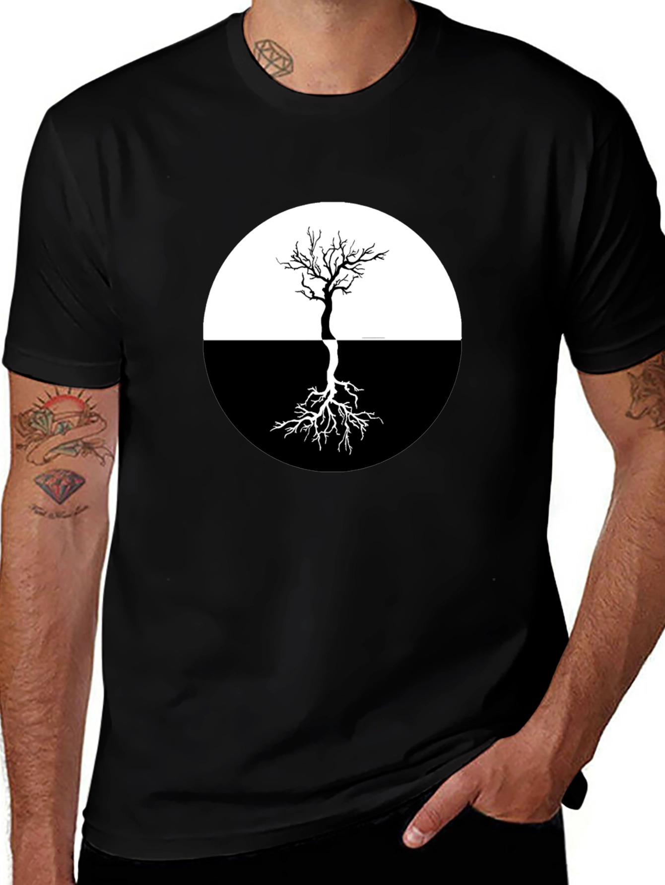 Yin Yang Tree Graphic Tee - Stylish Black T-Shirt
