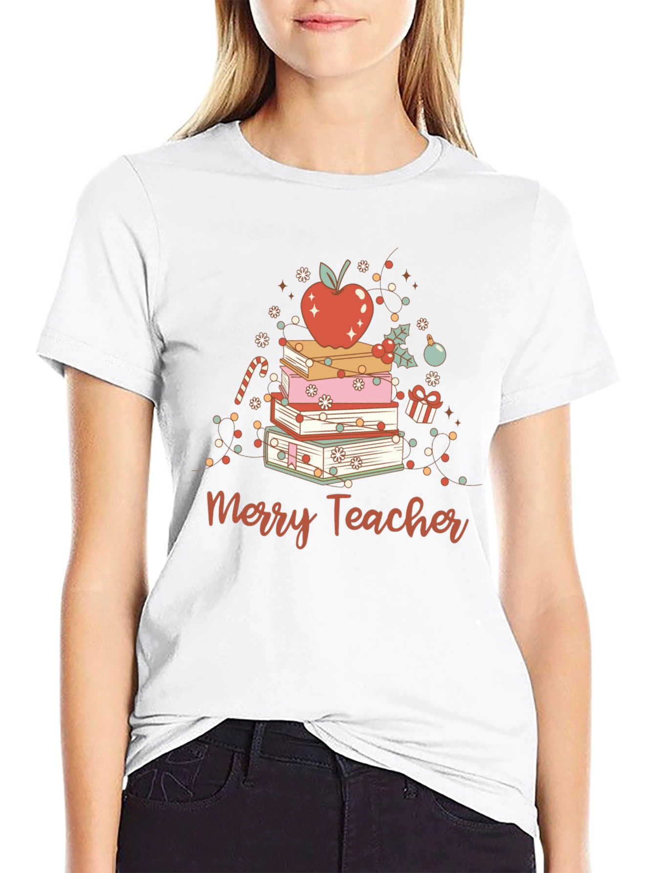 Merry Teacher Christmas Books T-Shirt