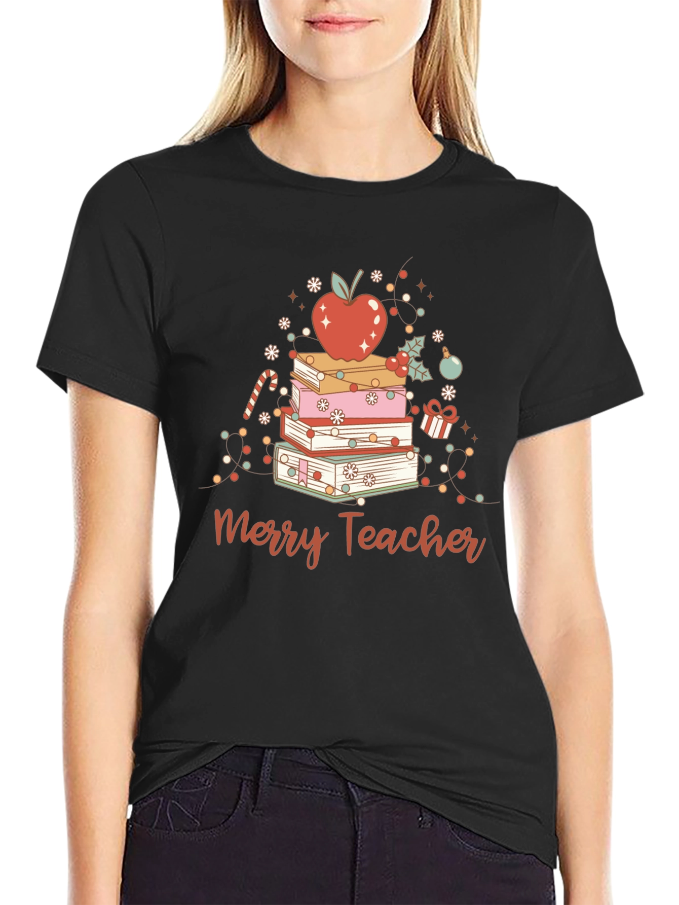 Merry Teacher Christmas Books T-Shirt