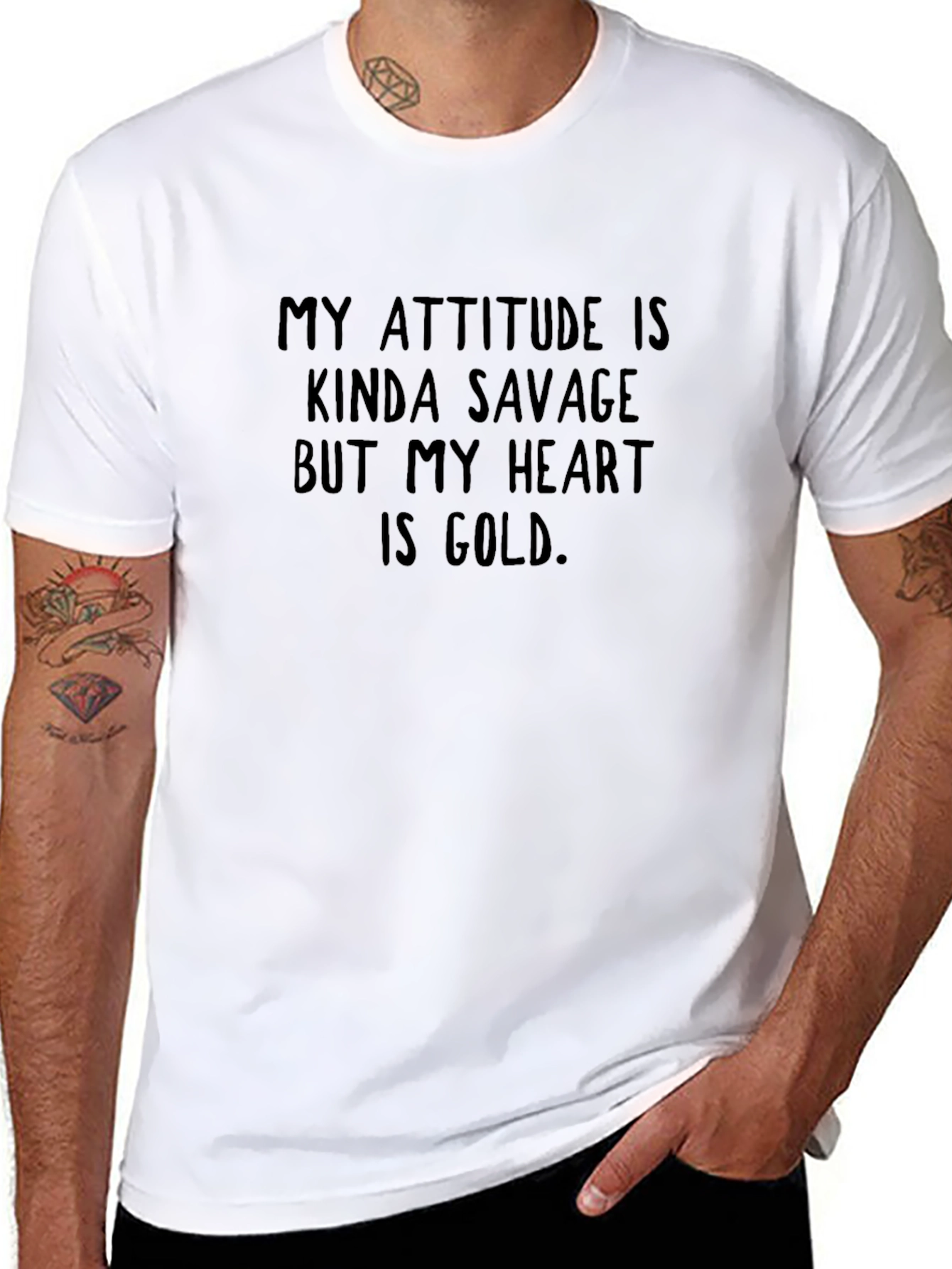 Savage Attitude Golden Heart Black Graphic Tee