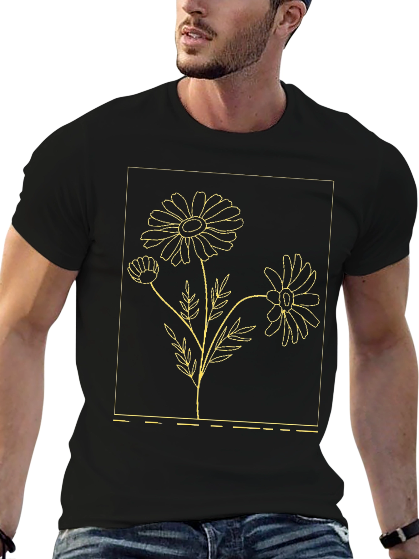 Black Floral Daisy Graphic T-Shirt