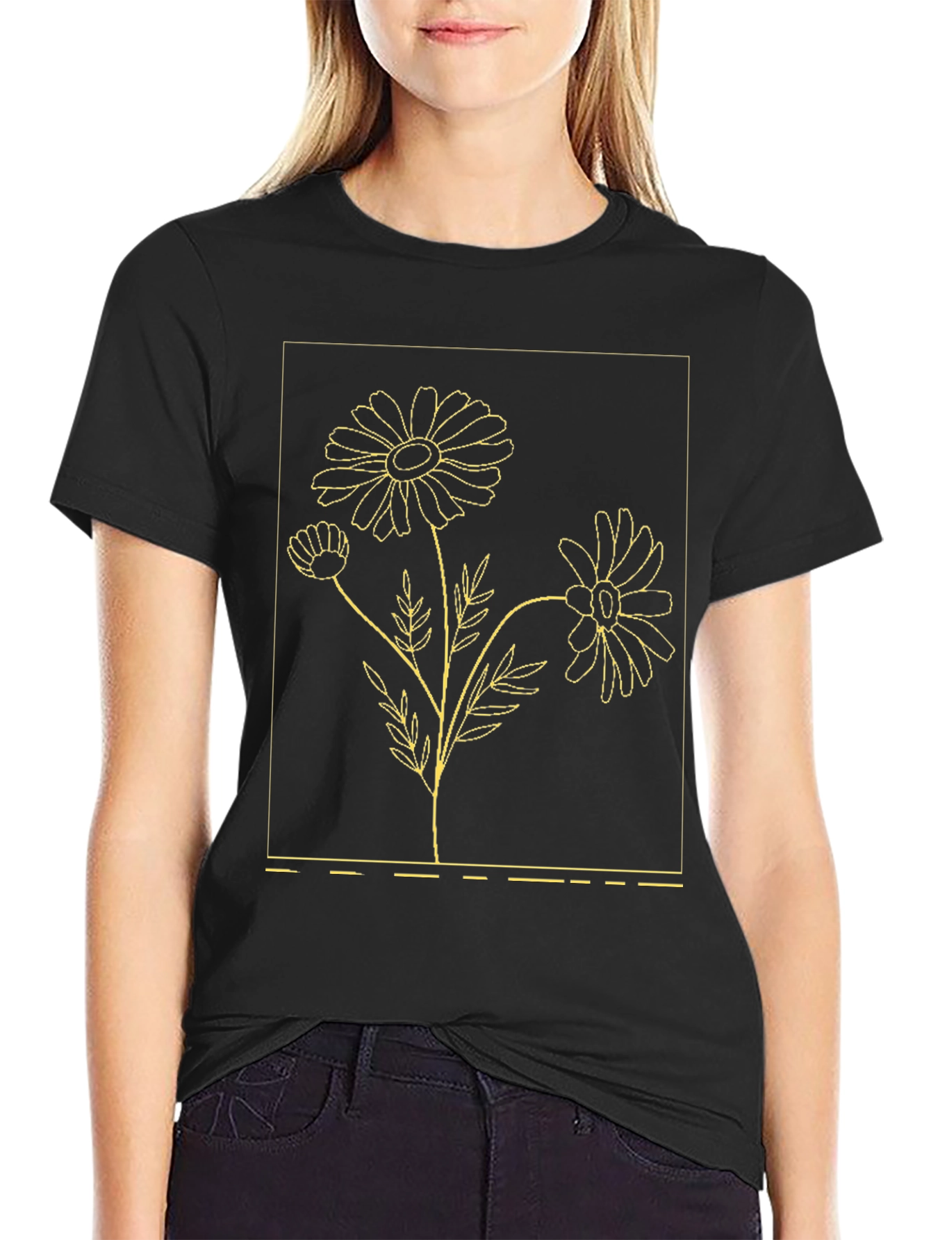 Black Floral Daisy Graphic T-Shirt