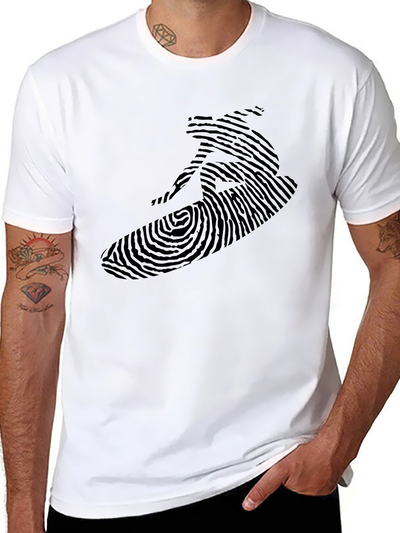 Surfer Fingerprint Design Black T-Shirt