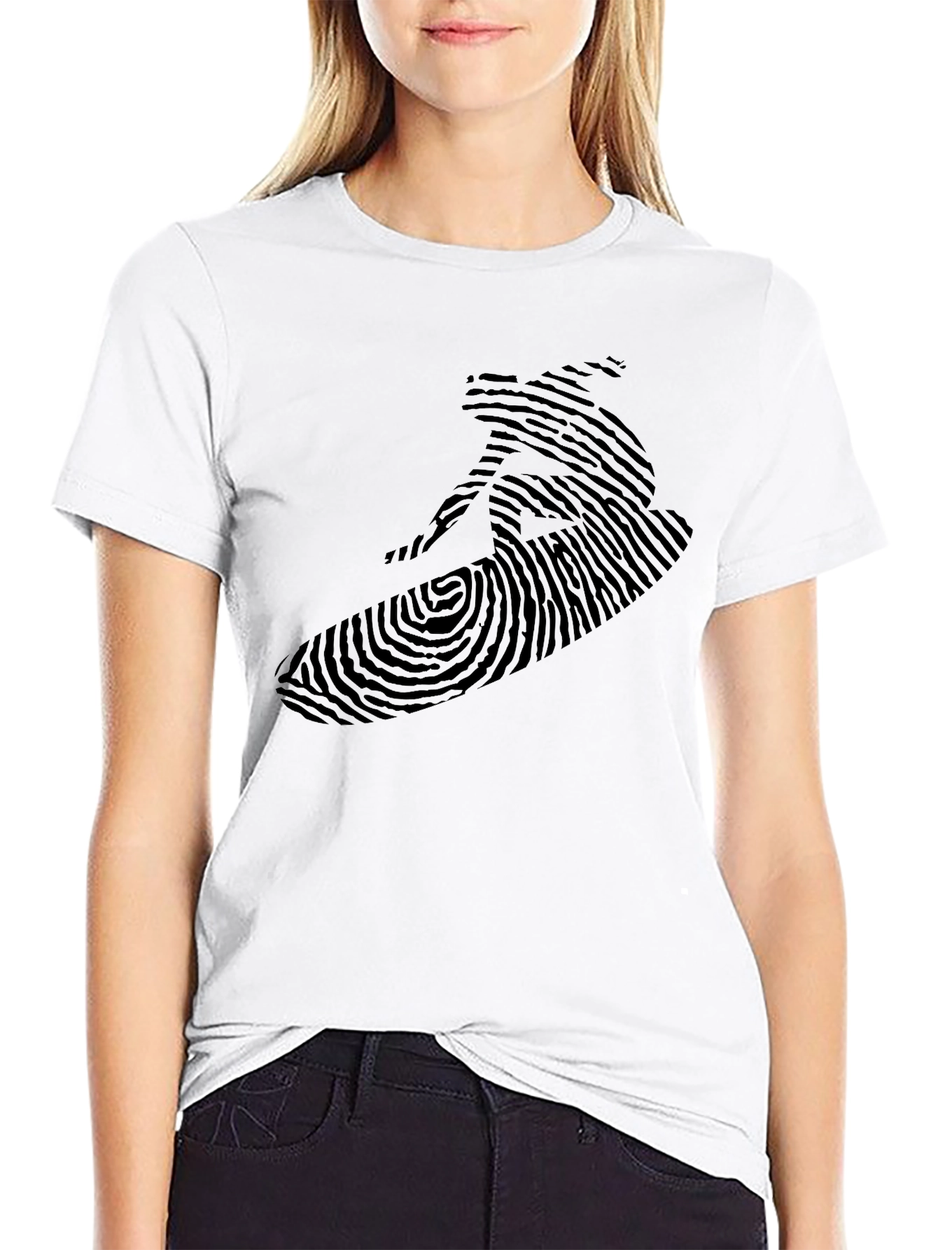 Surfer Fingerprint Design Black T-Shirt
