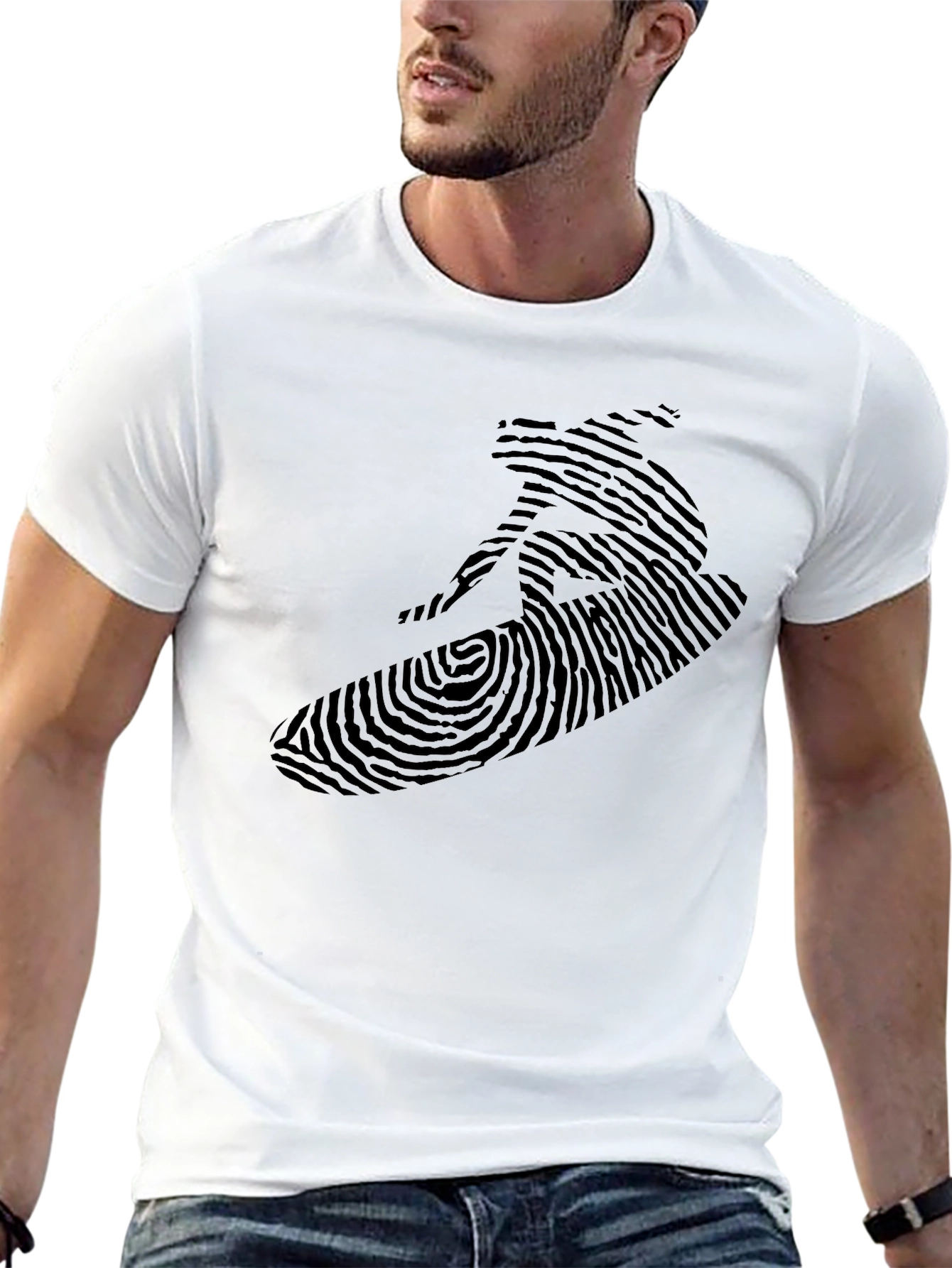 Surfer Fingerprint Design Black T-Shirt
